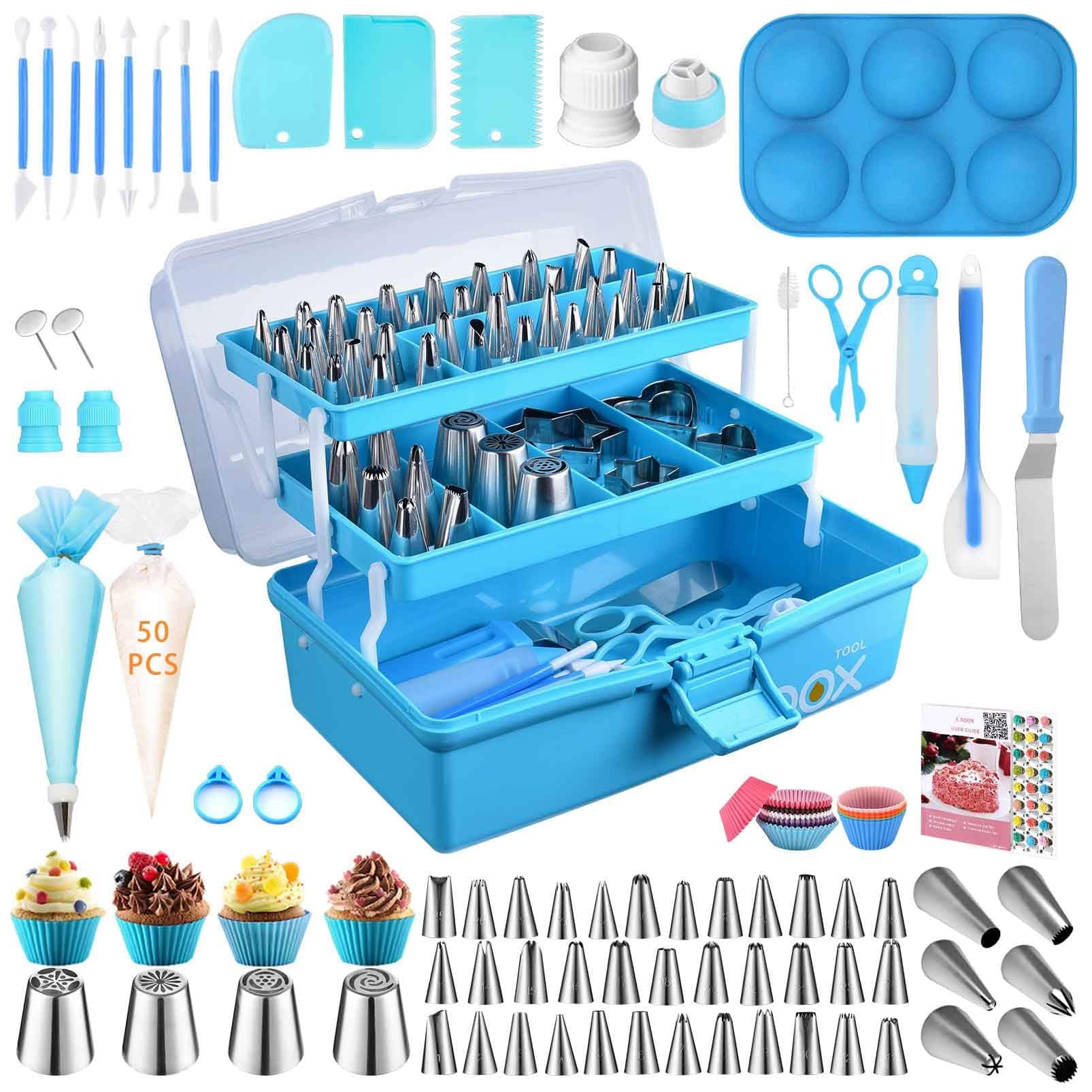 Cake Decorating Tools for Baking: Piping Bags & Tips Set with 42 Icing Tips/4 Russian Tips/Frosting Bags/Chocolate Bomb Mold - Cupcake Accessories Supplies Kit with Storage Tool box for Cookie Fondant