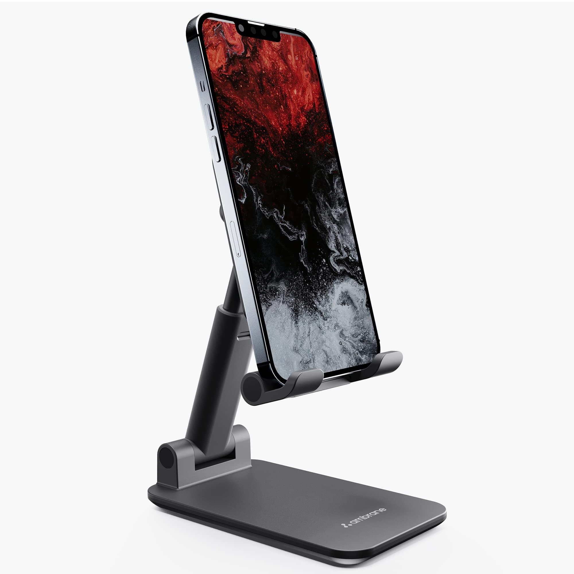 Ambrane Multipurpose Tabletop Mobile Stand | Adjustable Angle & Height| Universal Holder for iPhone, Samsung, OnePlus & All Smartphones | Portable, Anti-Skid | for Home, Office, Bed & Gifting (Black)