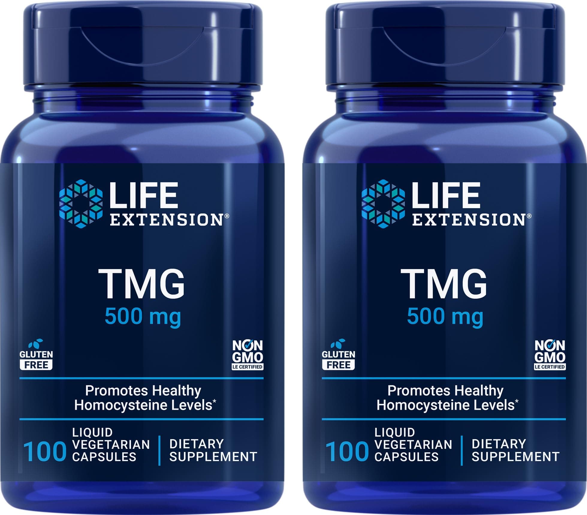 Life Extension TMG 500mg, 100 Liquid Veg Caps (Pack of 2) - Trimethylglycine (Glycine Betaine) Supplement - Gluten Free, Non-GMO, Vegetarian