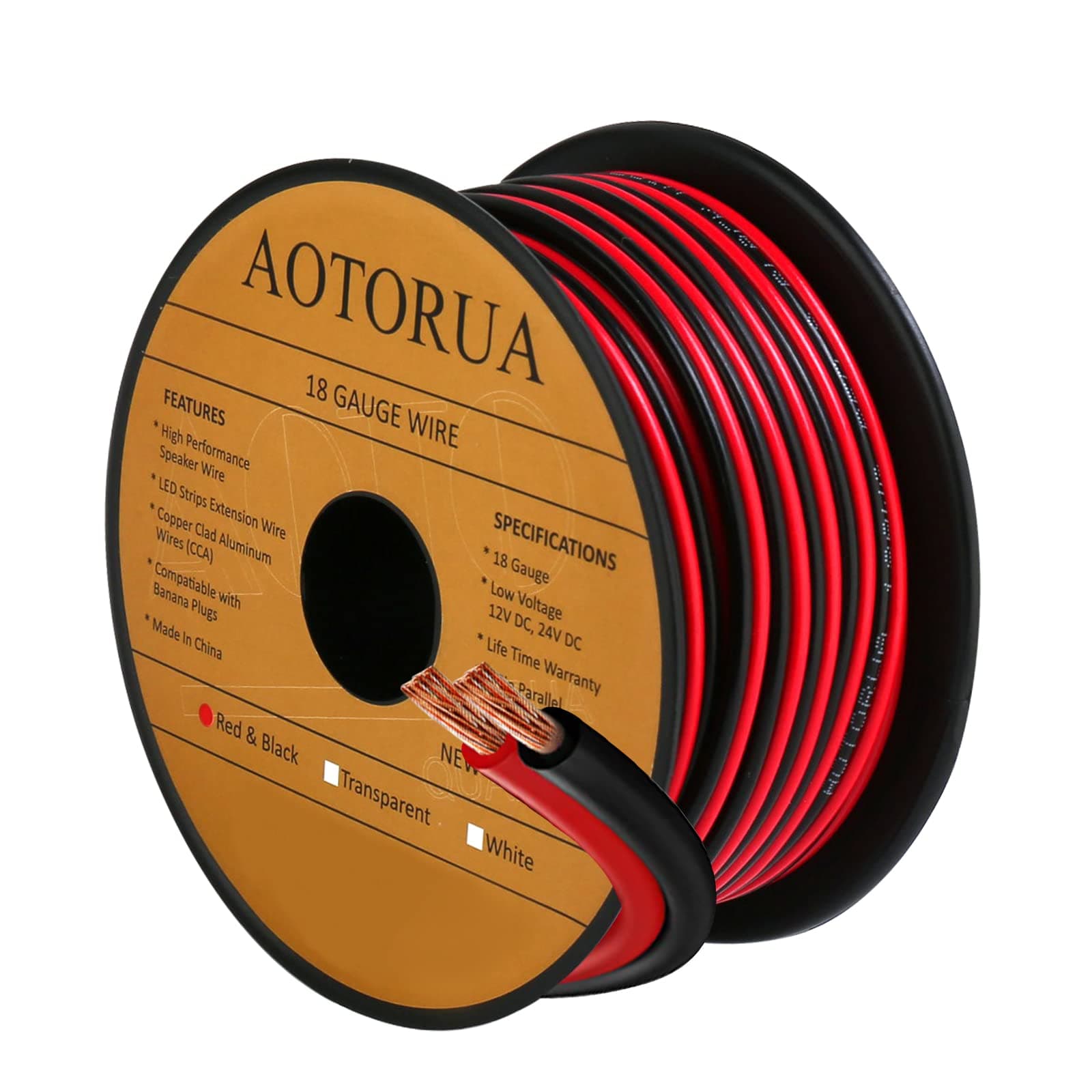 AOTORUA 50FT 18/2 Gauge Red Black Cable Hookup Electrical Wire, 18AWG 2 Conductor 2 Color Flexible Parallel Zip Wire LED Strips Extension Cord 12V/24V DC Cable for LED Ribbon Lamp Tape Lighting