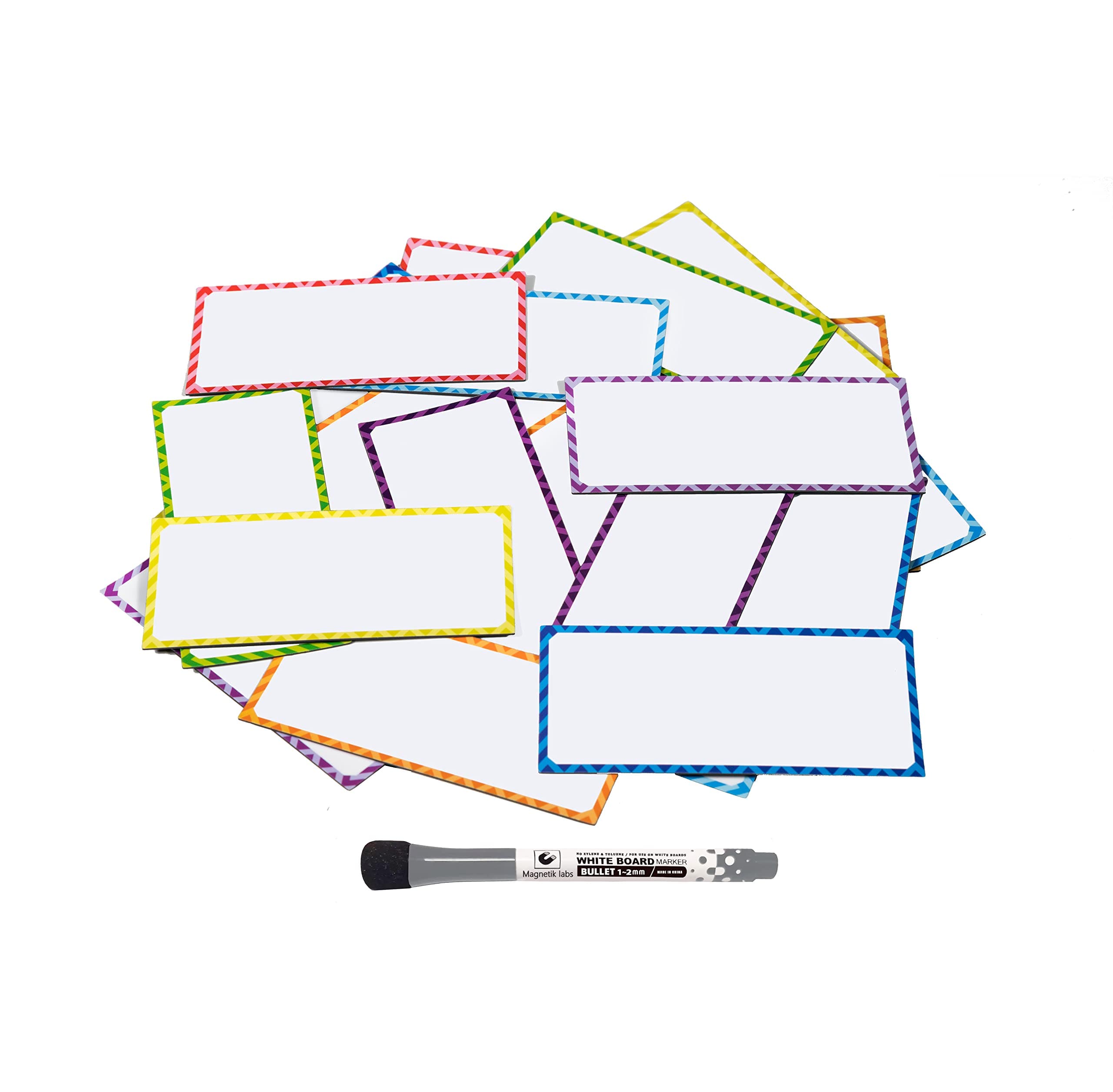 Magnetic Dry Erase Labels - 32 Pcs Large - 5.5 x 2.5 inches + Dry Erase Marker - Multipurpose Sticky Labels for Whiteboards, Refrigerator, Office and Classroom