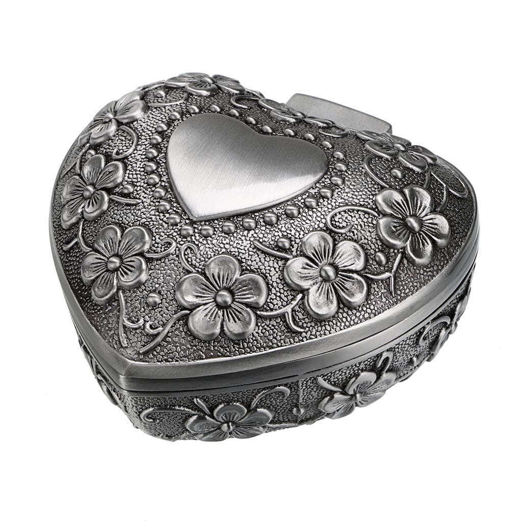 Hipiwe Vintage Heart Shape Jewelry Box - Small Antique Ring/Earrings/Necklace Storage Organizer Case, Metal Treasure Chest Trinket Keepsake Gift Box for Women