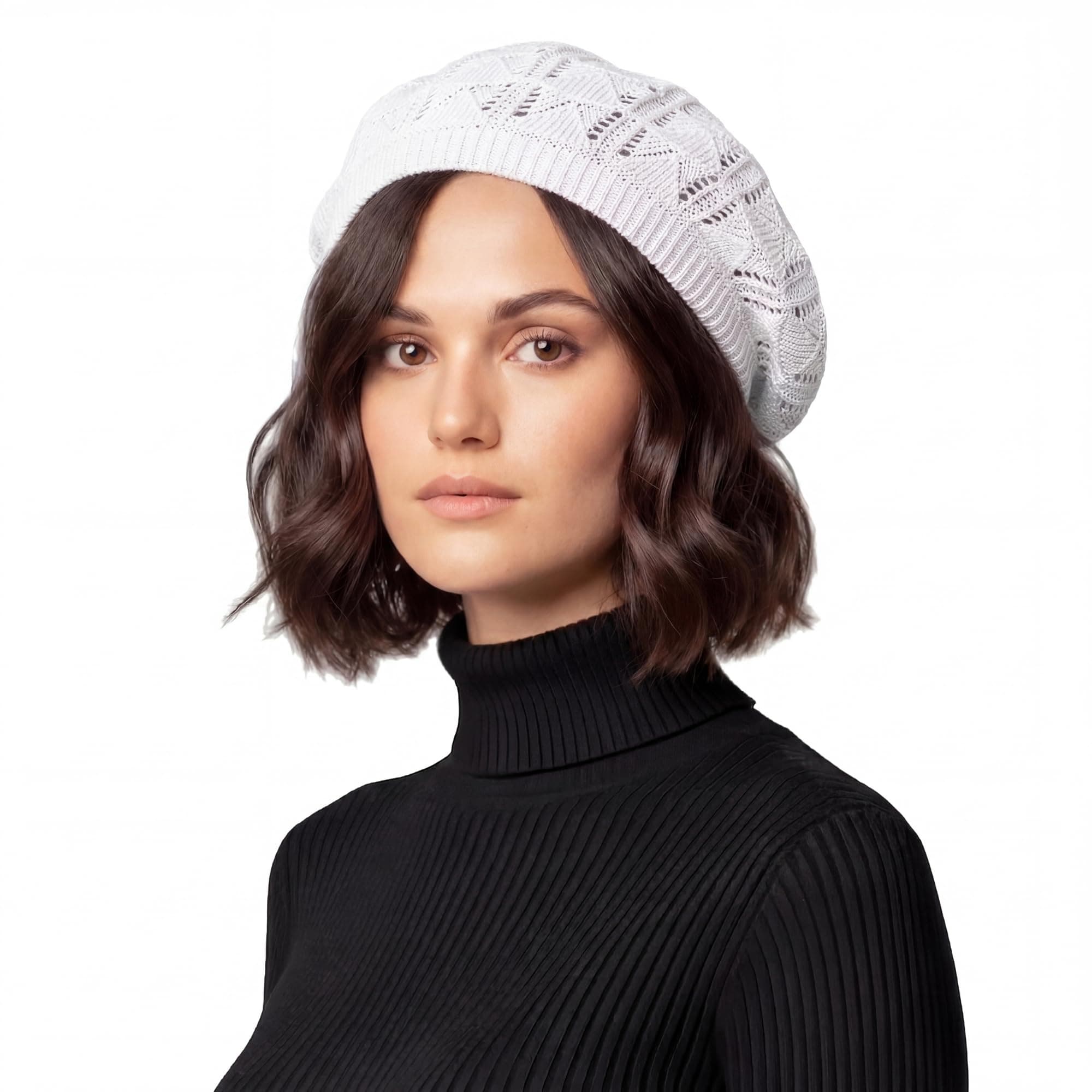 Basic Sense Cotton Crochet Beret for Women - Lightweight Slouchy Beanie for Hair Loss, Thinning & Scalp Sensitivity - Breathable Open Knit French Style Summer Hat