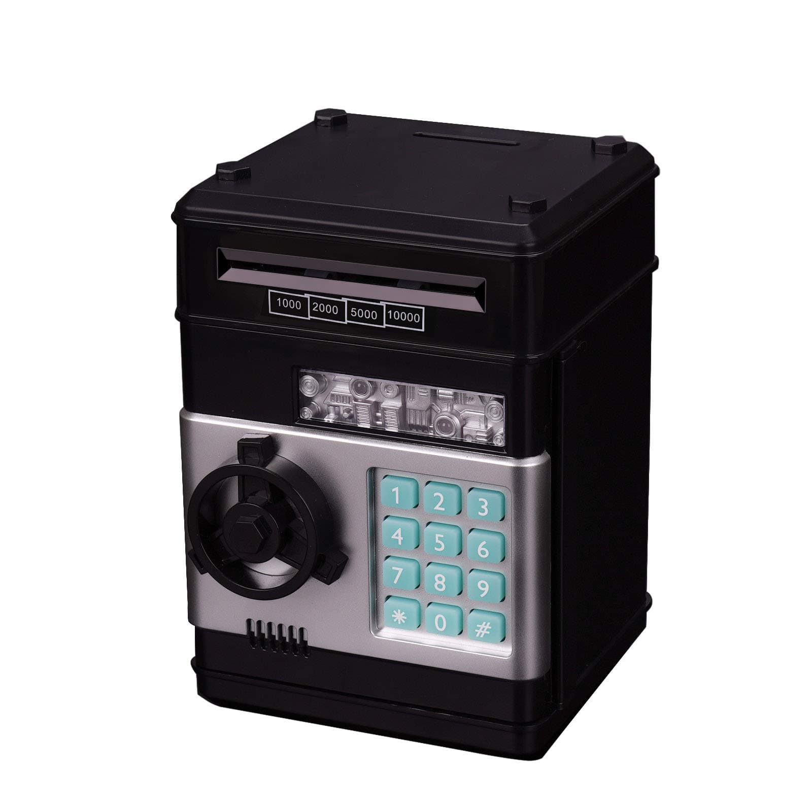 Mini ATM Savings Piggy Banks Toys for Real Money Save for Kids Girls Boys Adults, Electronic ATM Machine Coin Bank Money Saver Digital Password, Cash Safe Box Gifts for Children (Black/Silver)