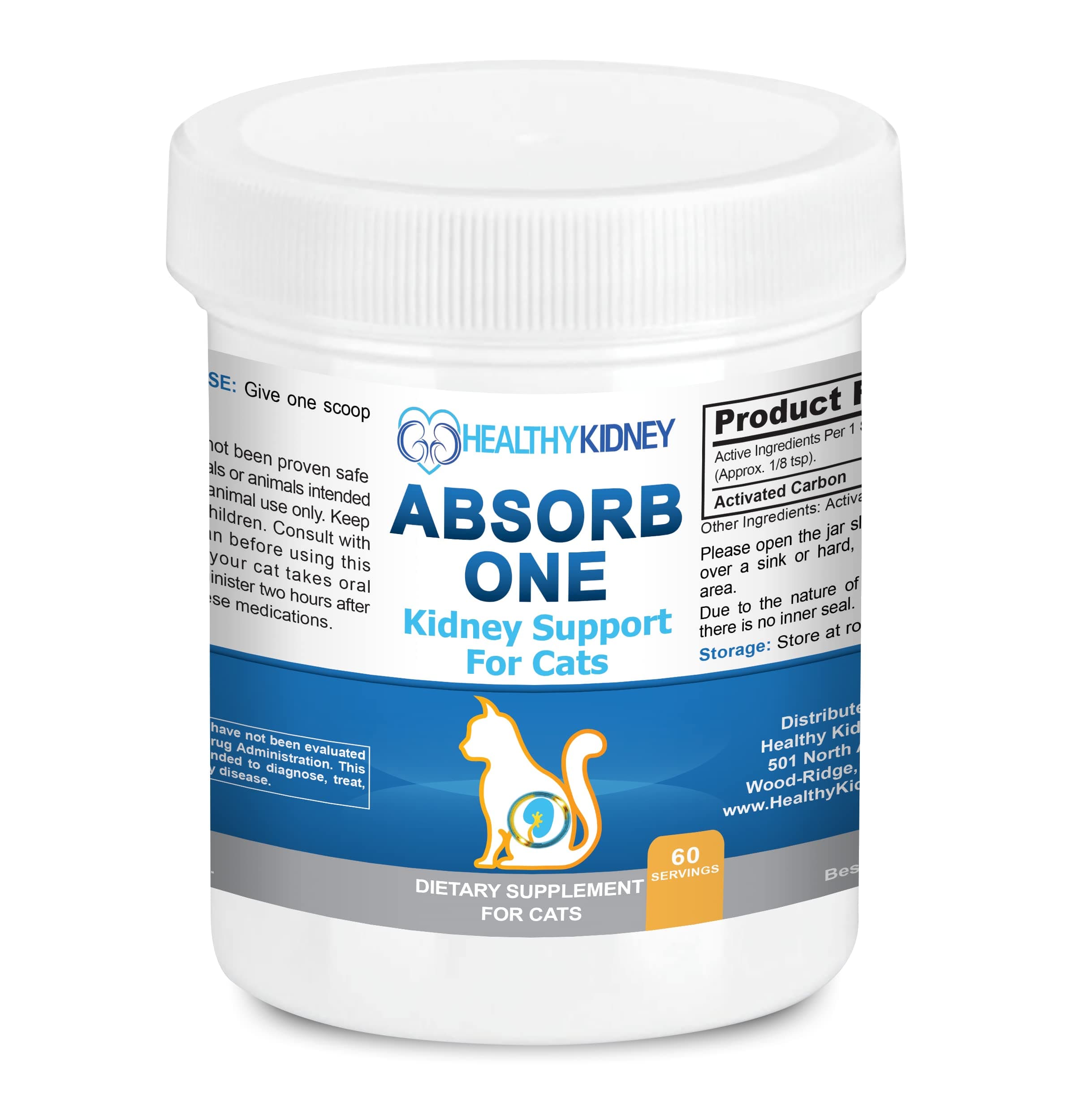 Cat Kidney Support Supplement for Normal Kidney Function in Cats. Natural Feline Kidney Cleanse Take with Any Kidney Cat Diet Food. Vet-Formulated 1/8 TSP a Day 60 Servings: Absorb One