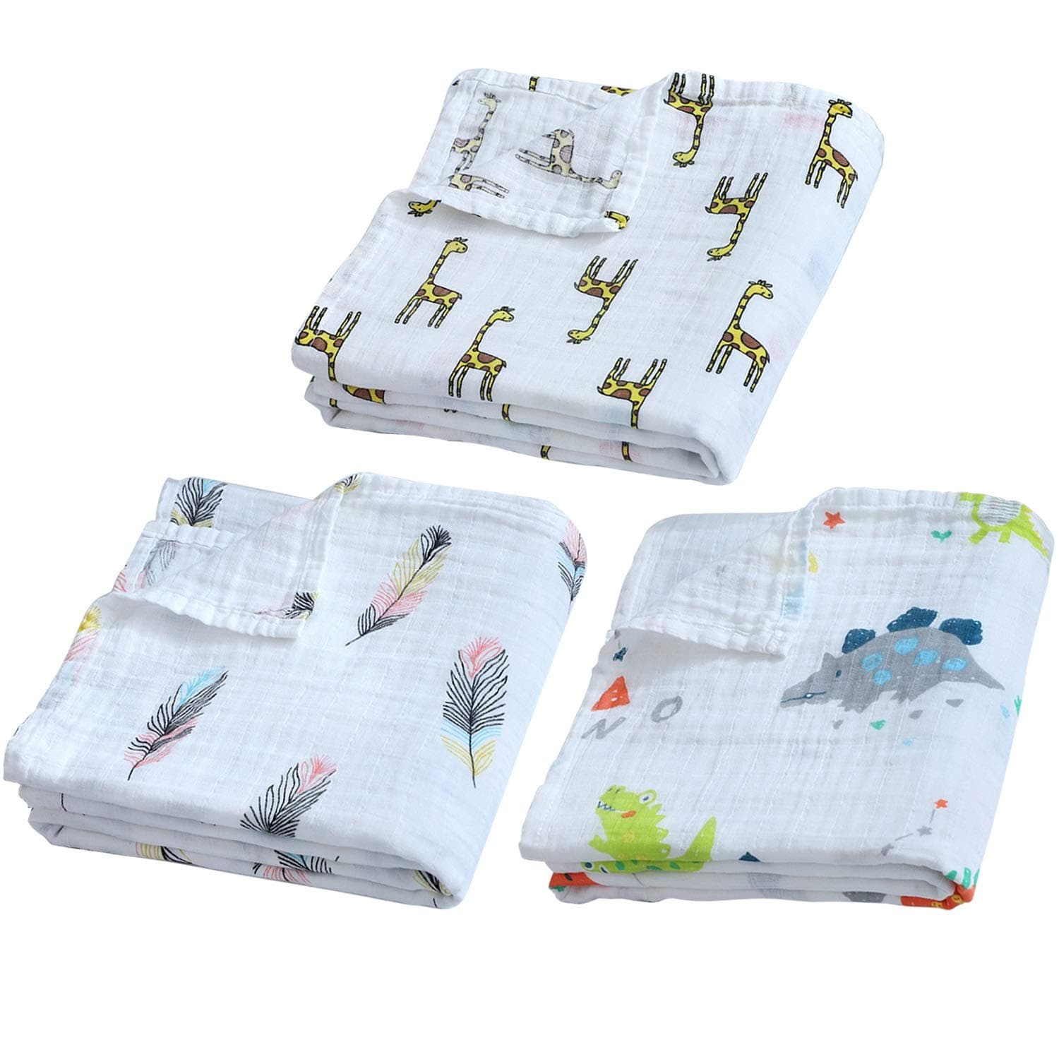 EVBEA 3 Packs Baby Swaddle Blanket Large Premium Knit Baby Burp Cloth Muslin Baby Blankets for Girls & Boys