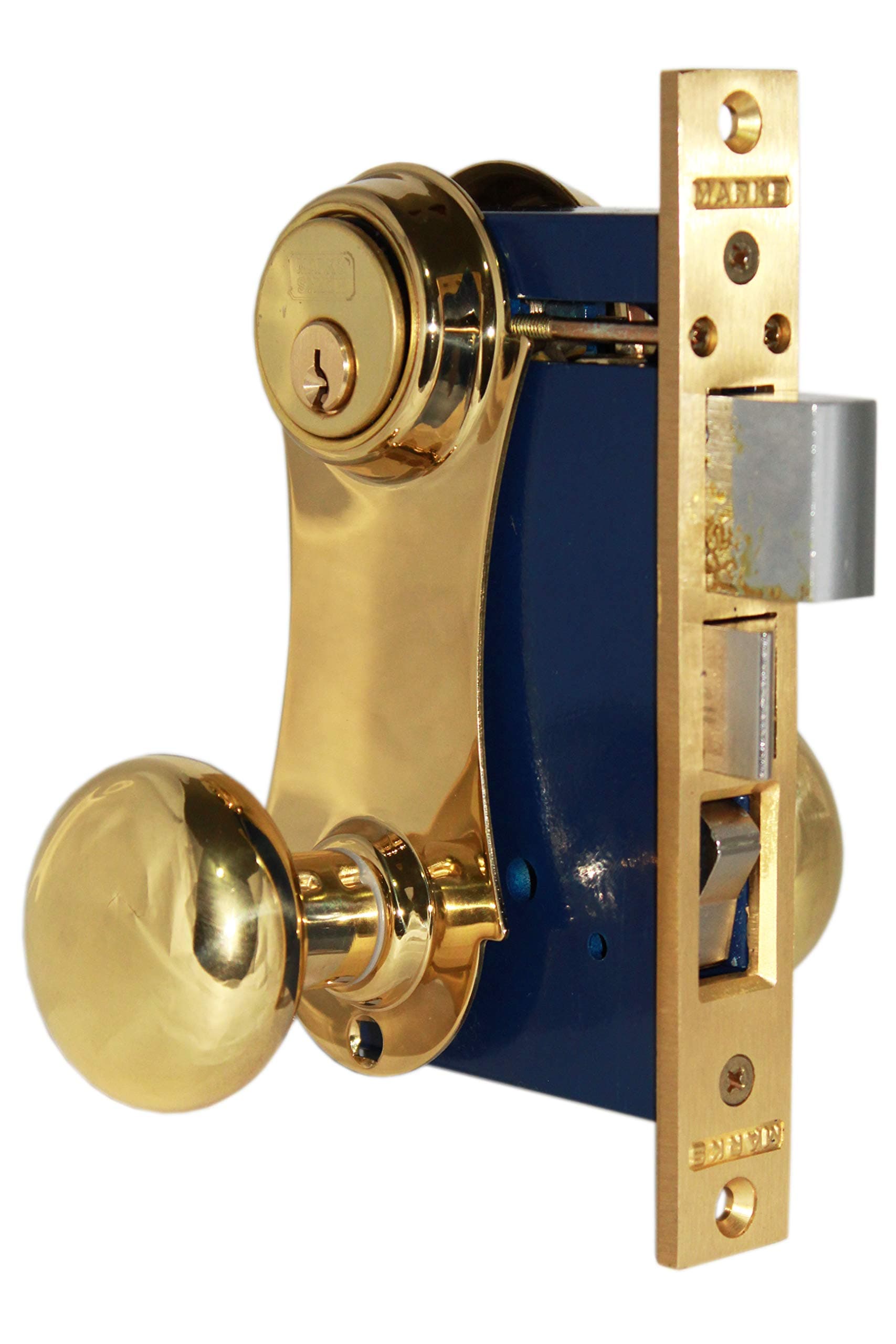 Marks 21AC LHR Double Cylinder Iron Gate Ornamental Knob Plate Mortise Lock Set with 2-1/2" Backset