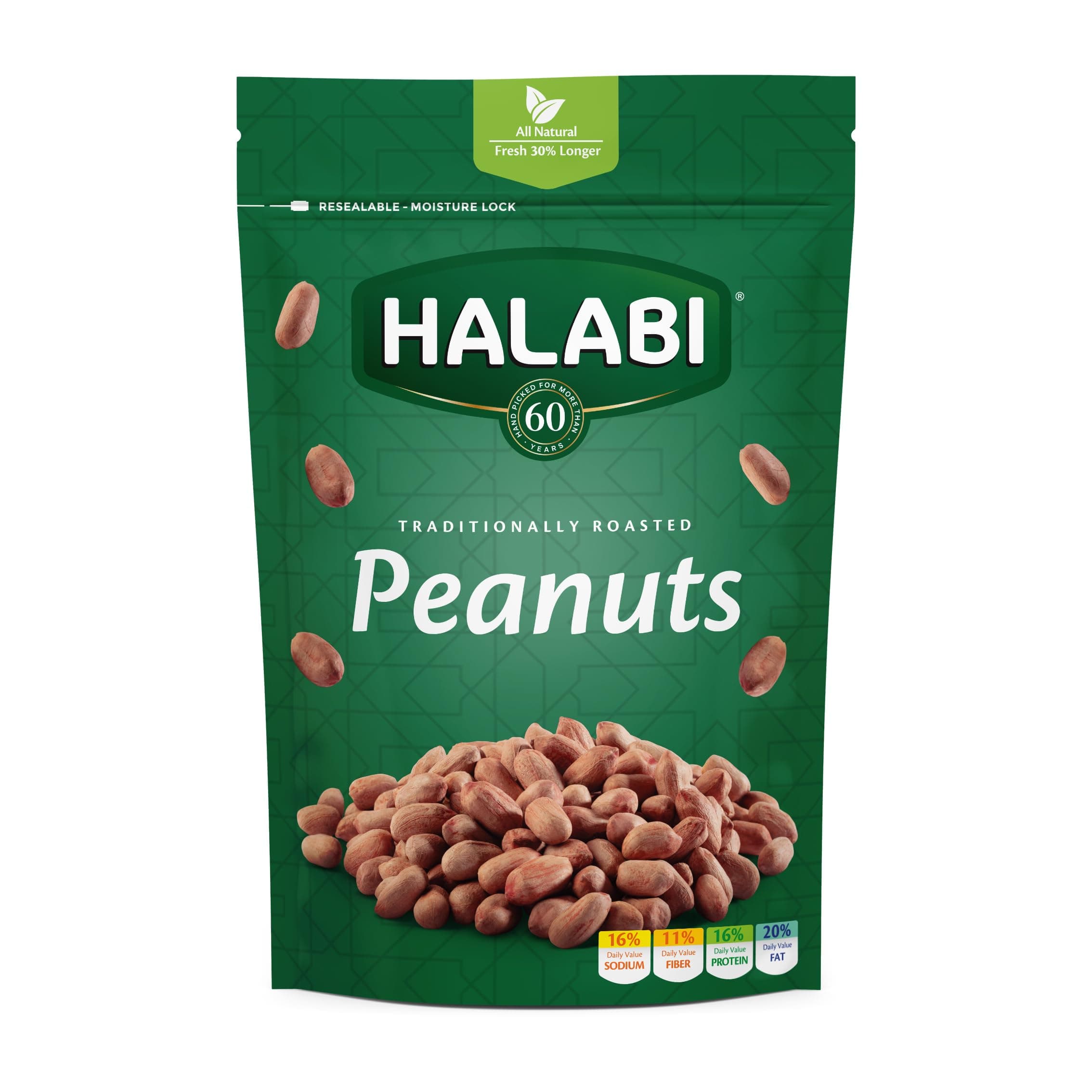Halabi - Peanuts - All Natural Ingredients - Traditional Healthy Baked Snacks - Resealable Bag - 300g
