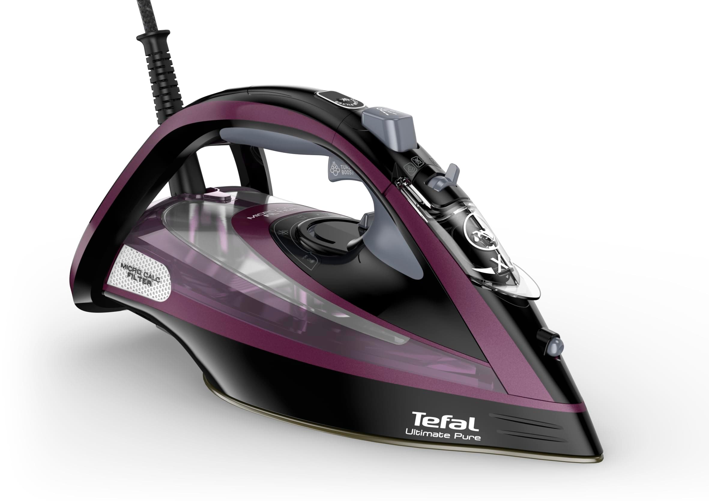 Tefal Ultimate Pure Steam Iron, 3000W, 240 g/min Steam Boost, 55g/min Continuous Steam, 350ml Water Tank, Durilium Non Stick Soleplate, Anti Scale Anti Drip, FV9830