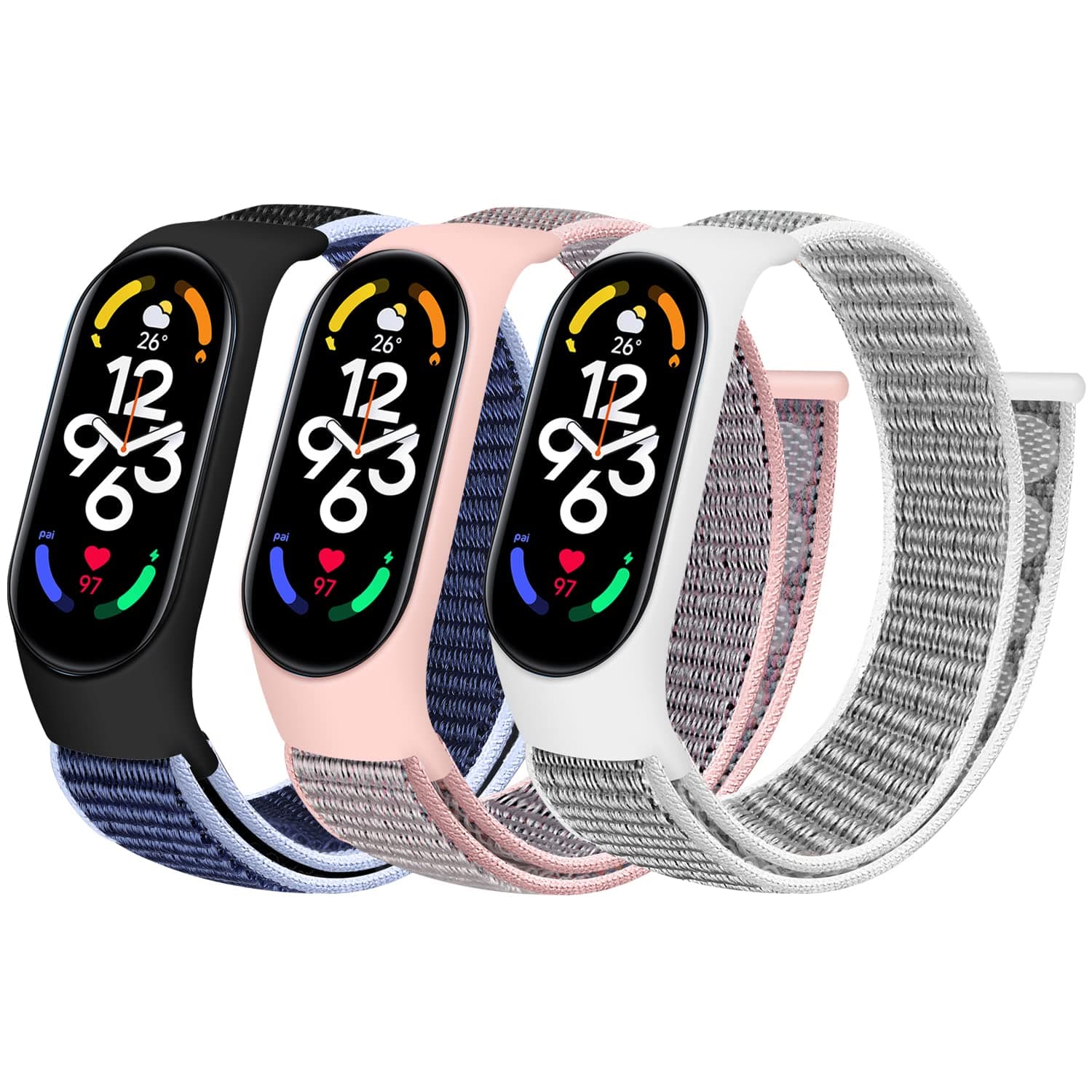 Nylon Band Compatible with Xiaomi Mi Band 7/6/5/4/3, Soft Adjustable Sport Loop Wristband Replacement Strap for Women & Men
