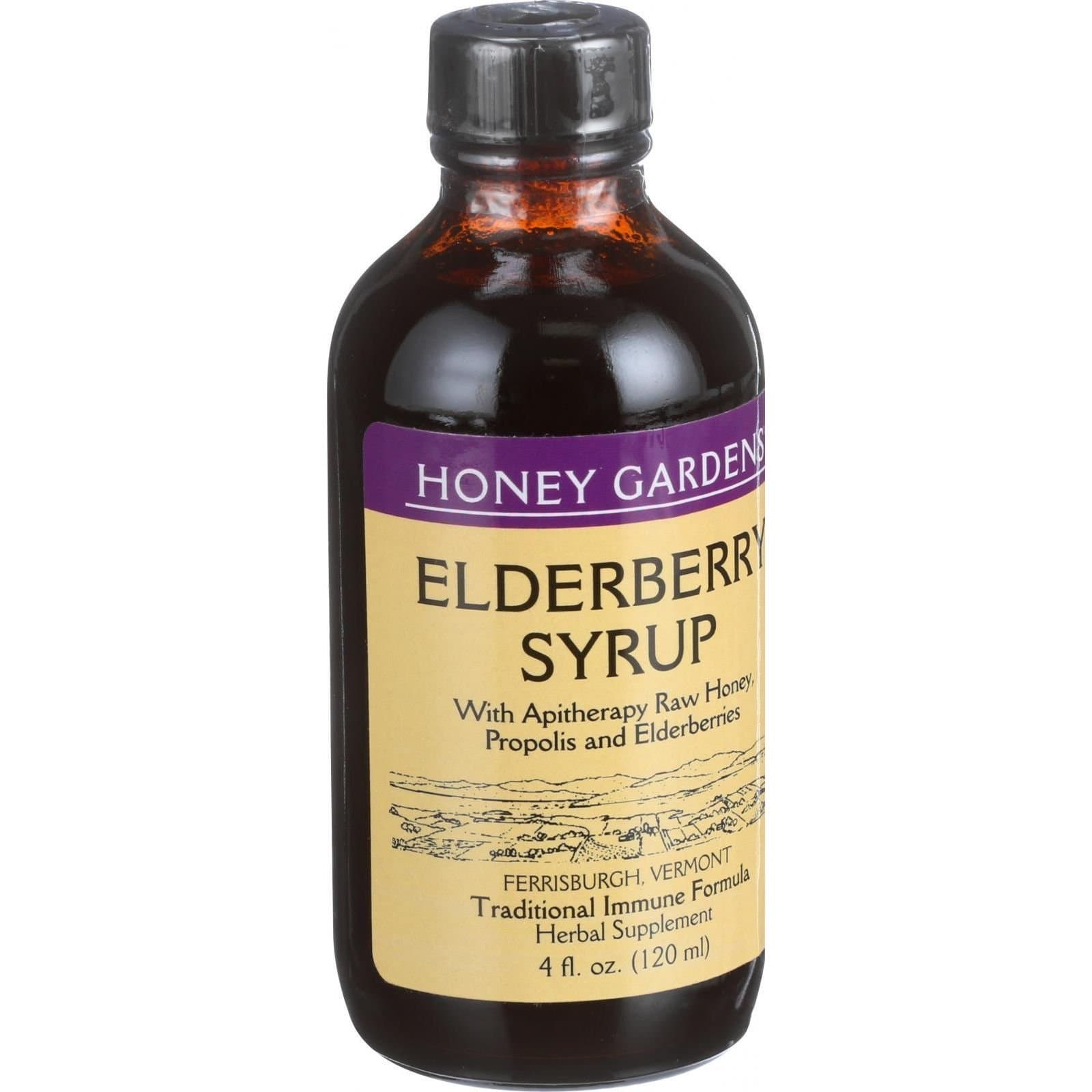 Honey Gardens Apiaries Elderberry Syrup - Apitherapy Raw Honey - Propolis and Elderberries - Cough - 4 oz