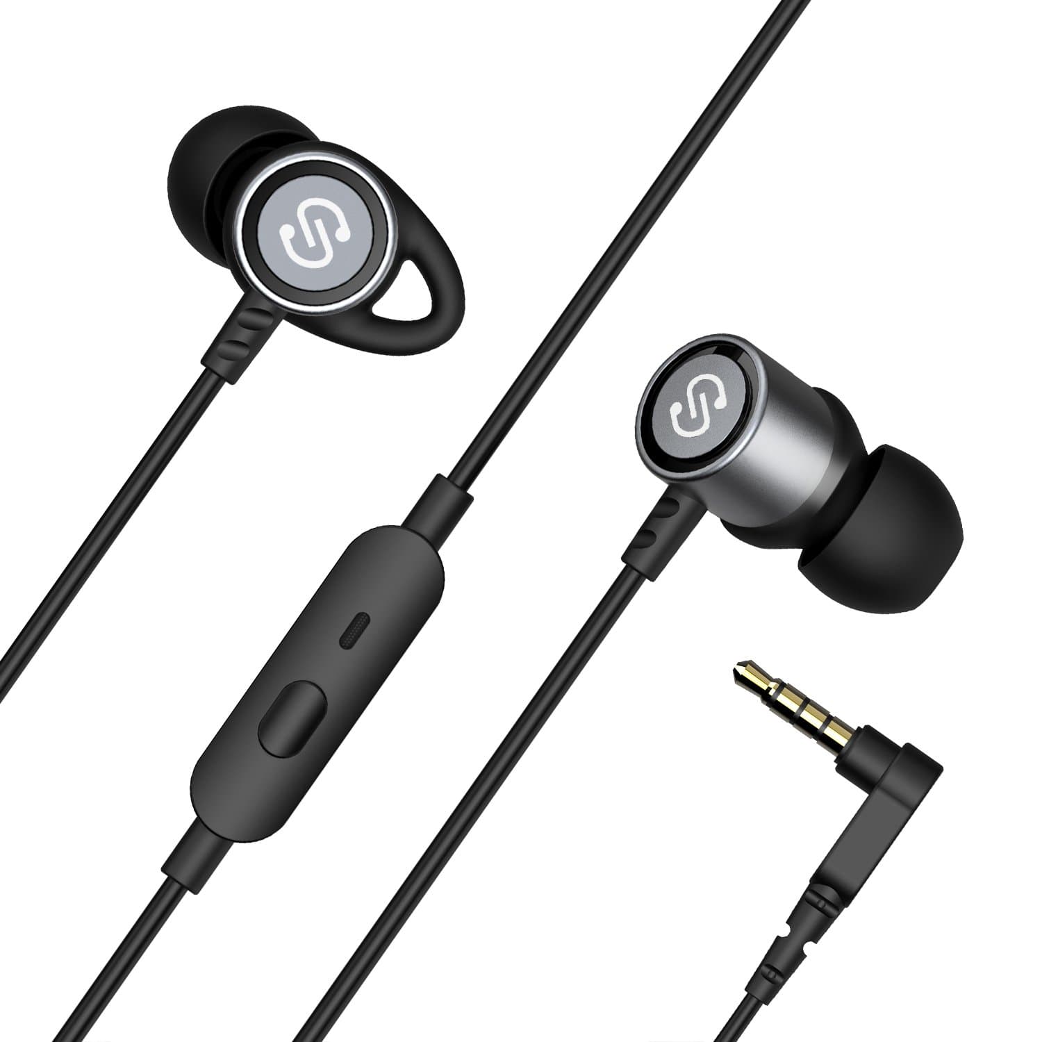 SoundPEATS In Ear Headphones B30 New Stereo Bass Sports Earphones Noise Isolated Earbuds In-Line Control Built in Mic for iPhone Android Smartphones iPod iPad Mp3 Mp4 players All 3.5mm Devices -Black
