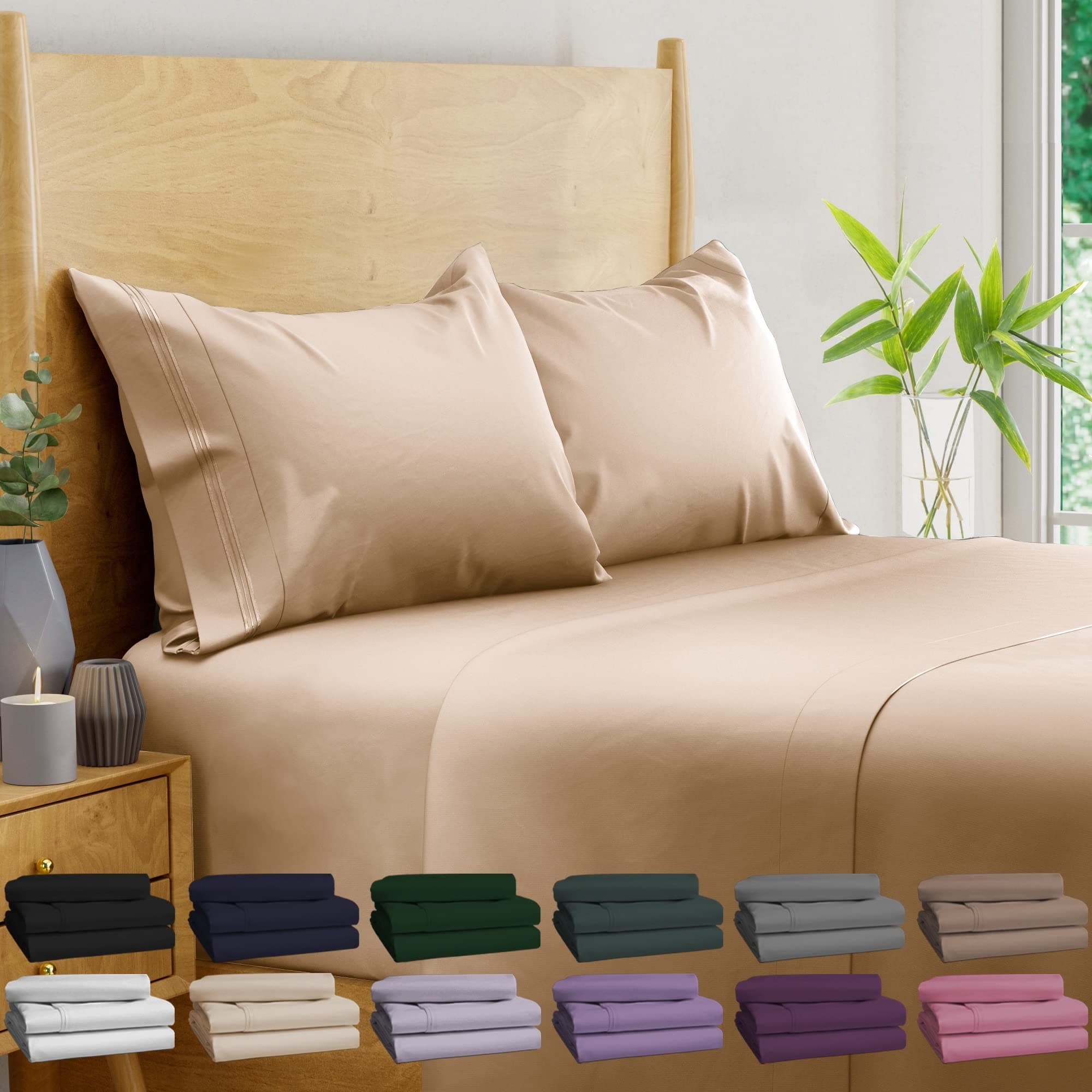 BAMPURE 100% Viscose from Bamboo Sheets King Size - 4PC Set - Super Soft Cooling Sheets - Up to 16’’ Deep Pocket - Luxury Series - 1 Flat Sheet,1 Fitted Sheet,2 Pillowcases (Taupe)