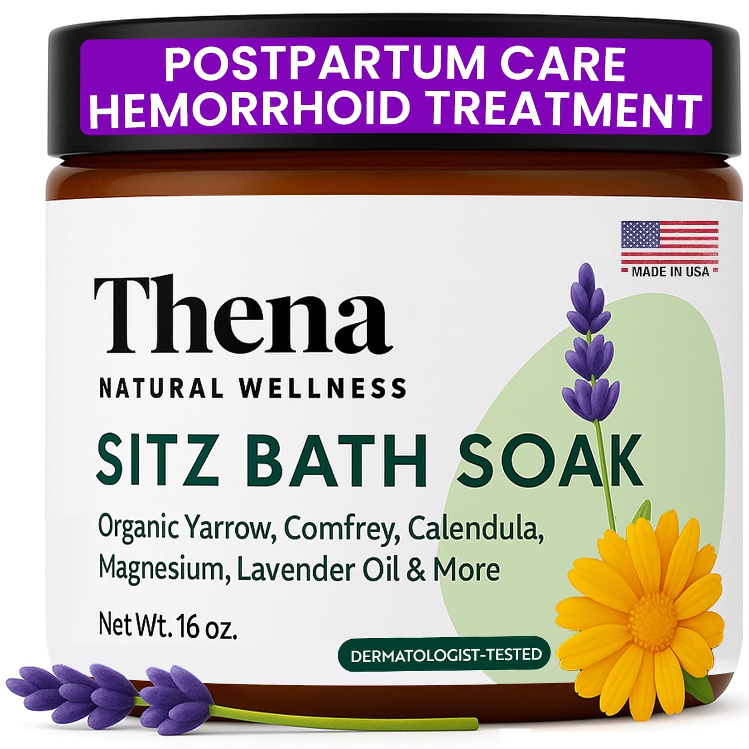 Best Organic Sitz Bath Soak Postpartum Care & Post Partum Essentials, Natural Hemorrhoid Treatment for Women & Moms with Epsom Dead Sea Salt Witch Hazel, Sitz Bath for Toilet, Thena