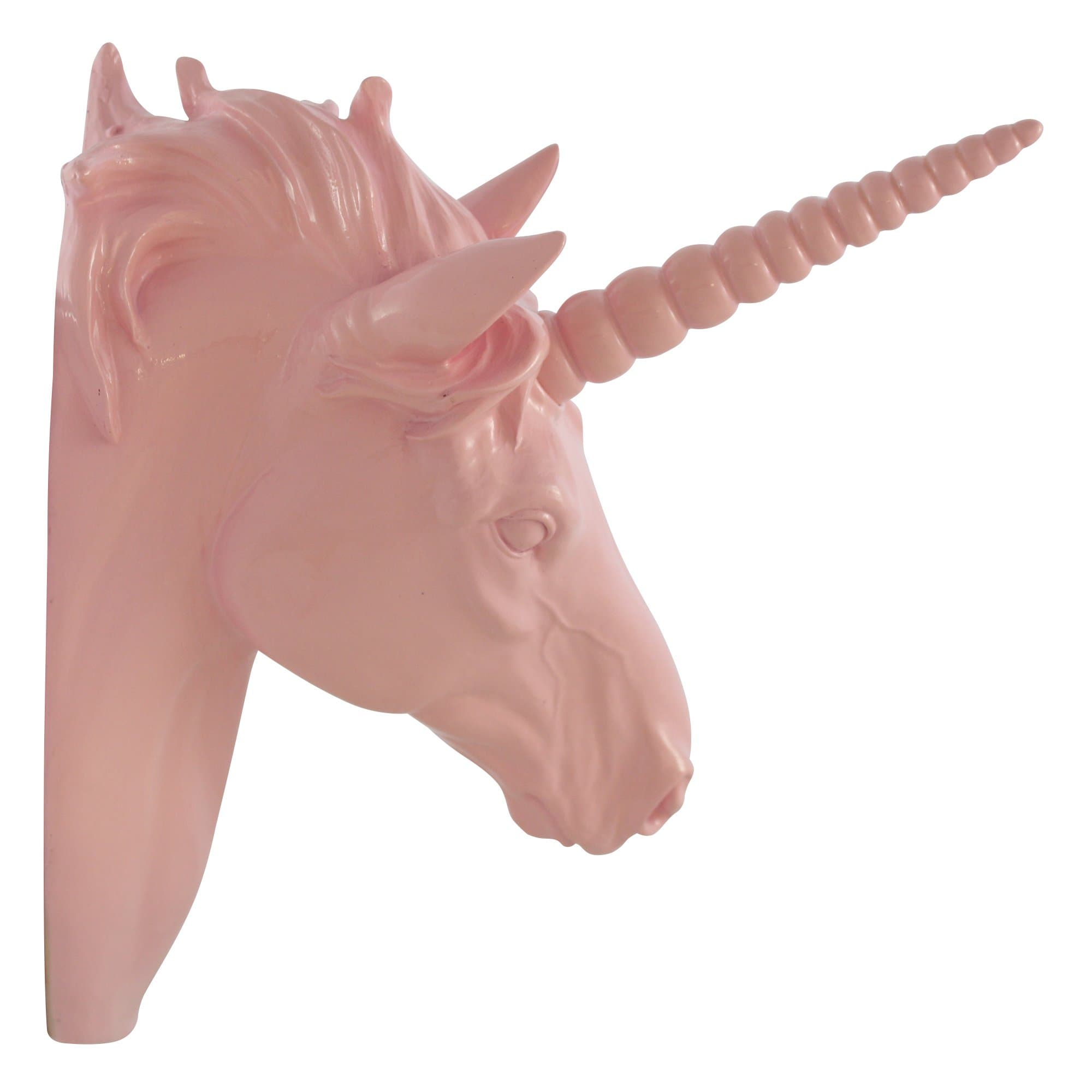 Pine Ridge Pink Unicorn Head Wall Mounted Sculpture Decoration - Faux Taxidermy with Interchangeable Pink Horn Wall Hanging Centerpiece
