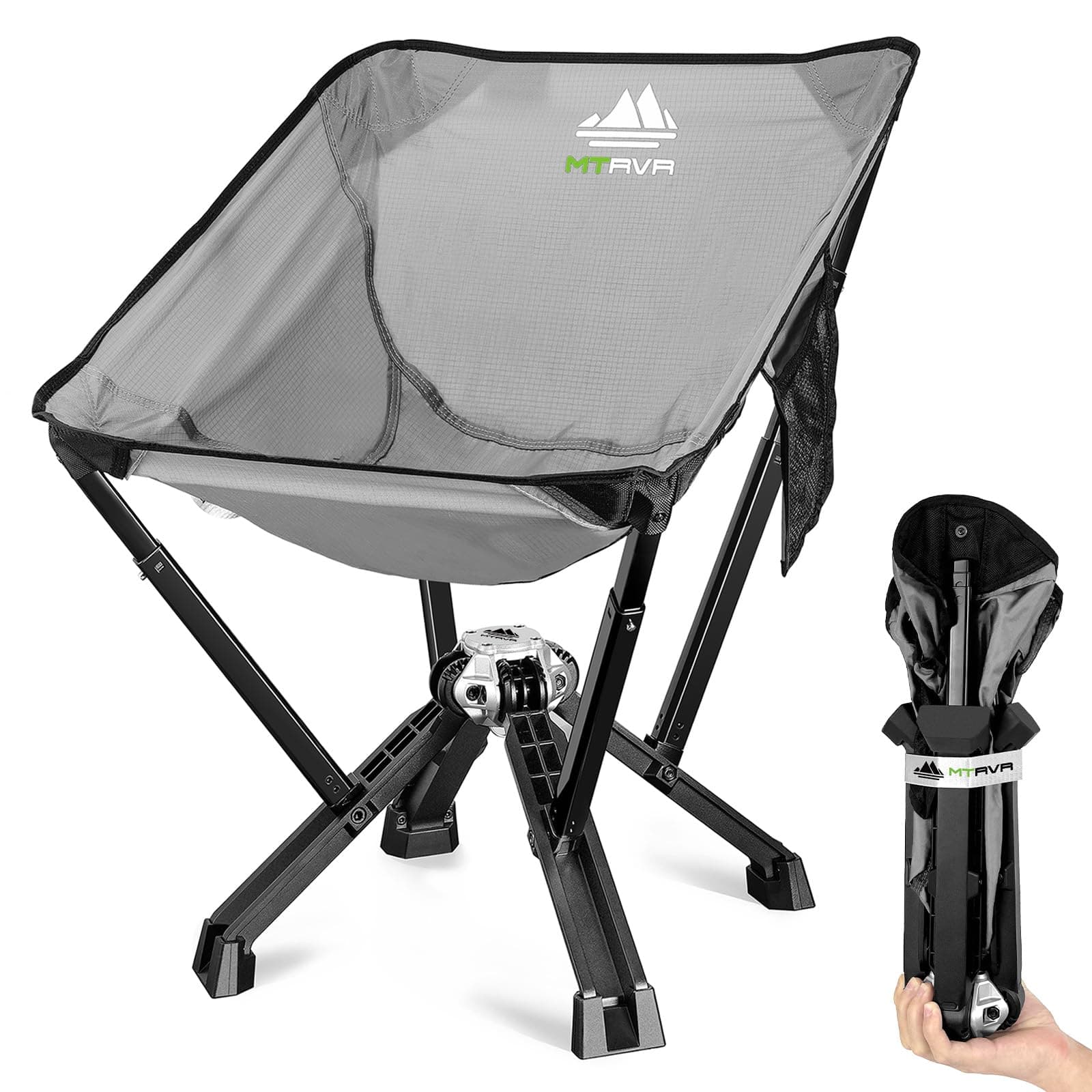 Portable Camp Chair, Lightwieght Folding Beach Chair Easy to Pack into Backpack, Small Compact Camping Chairs Supports 600 Lbs for Outdoor, Lawn, Travel, Light Gray