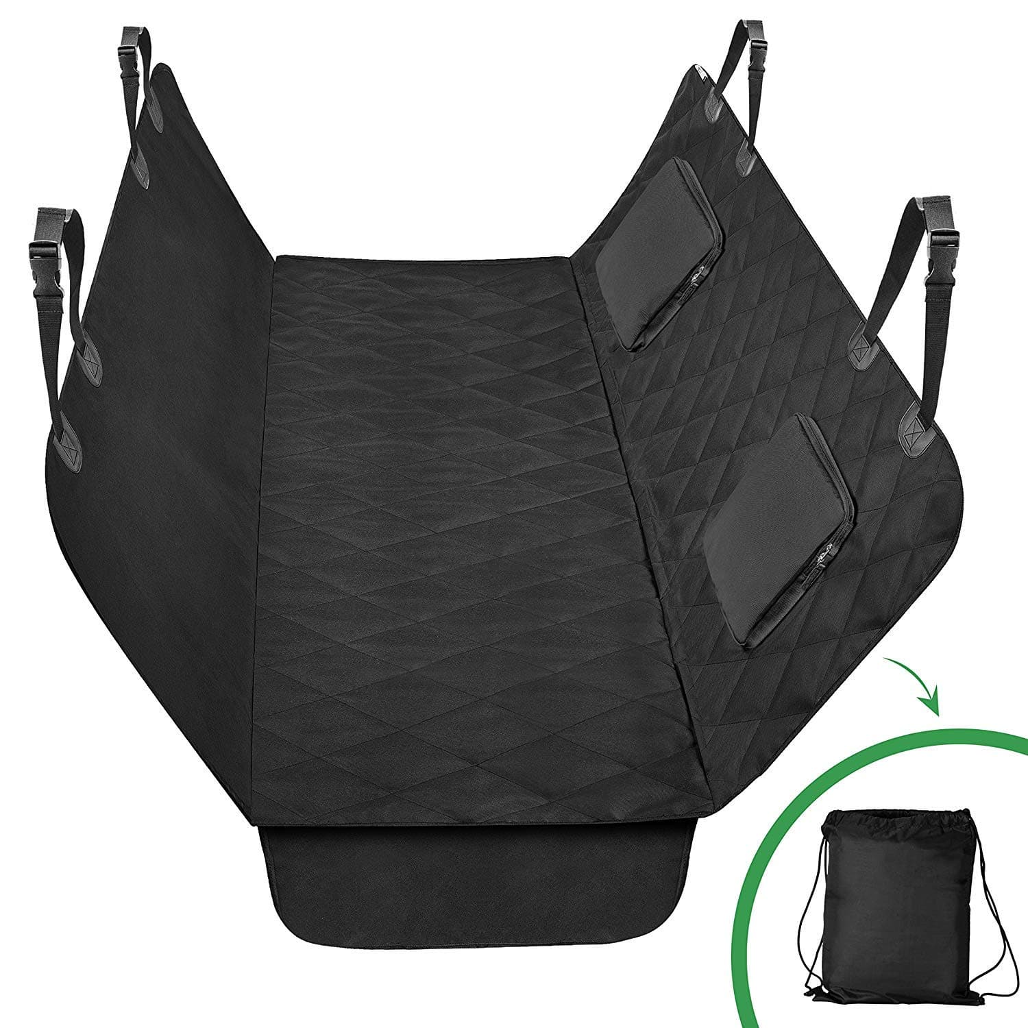 Luxury Quilted Large pet Seat Cover with Pet Seatbelt & Silicone Food Bowl, Machine-Washable & Scratch-Proof Car-Seat Protectors for Dogs waterproof pet seat covers by CaringEver (Black)