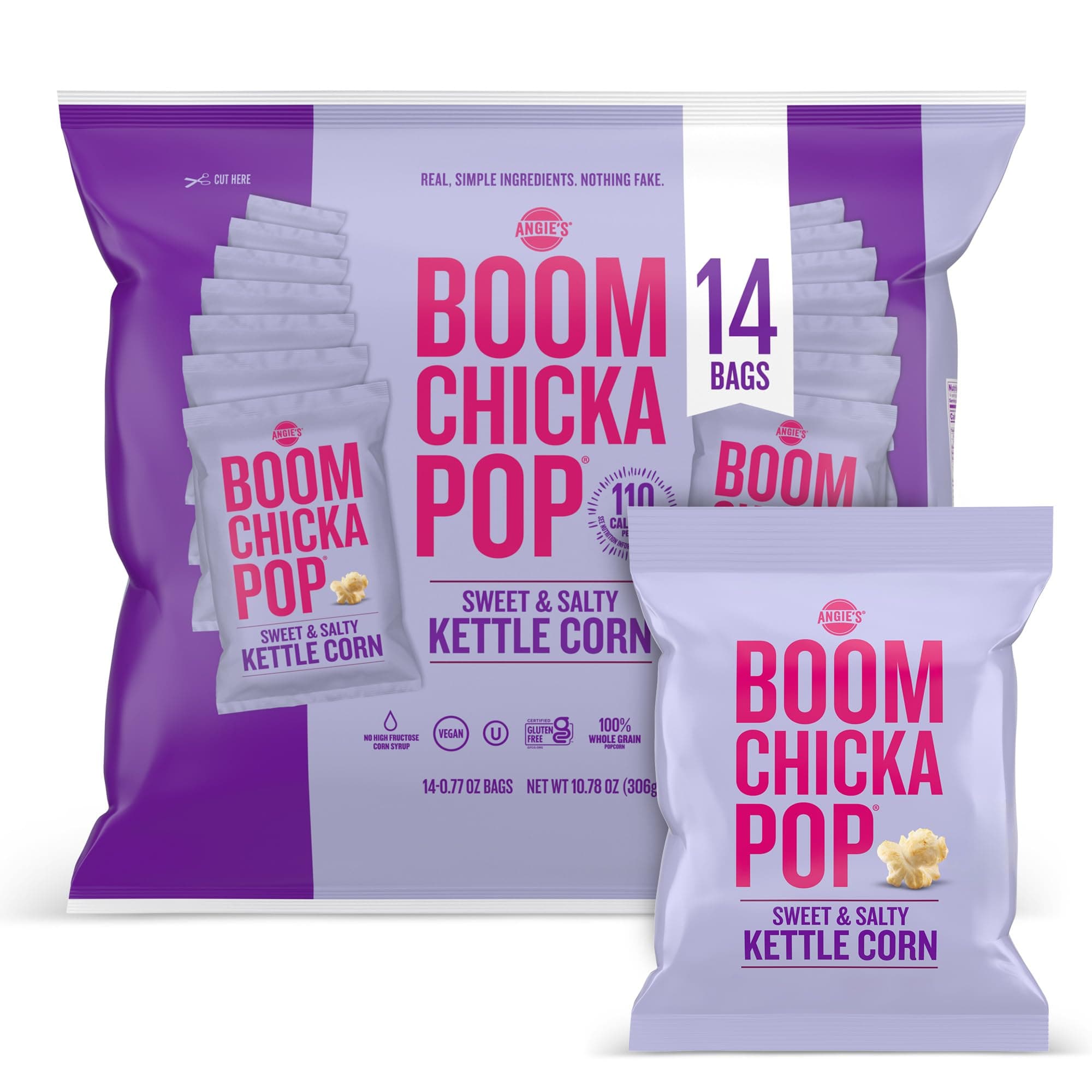 Angie's BOOMCHICKAPOP Sweet & Salty Kettle Corn Popcorn, 0.77 oz. Individual Bag, 14-Count