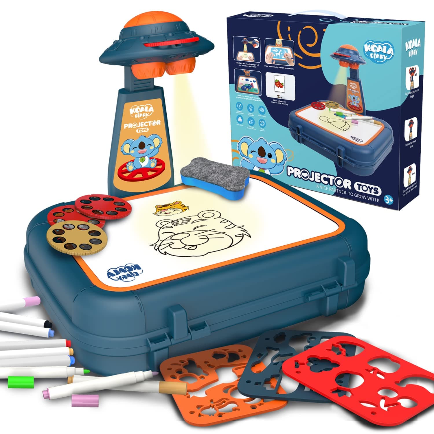 Drawing Kit 4-6, Drawing Projector for Kids, Art Sketch Projector Drawing and Tracing Include 64 Projection Image, Color Pen, Drawing Stencil, Kids Learn How to Draw Toys Set for Boys Girl Ages 3-5