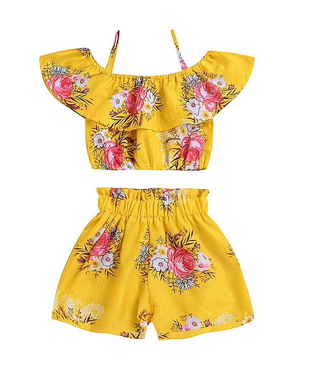 2pcs/Set Toddler Kids Baby Girl Sleeveless Floral T-Shirt Top Sunflower Denim Jeans Shorts Outfits 1-8T (Yellow Floral, 5-6 Years Old)