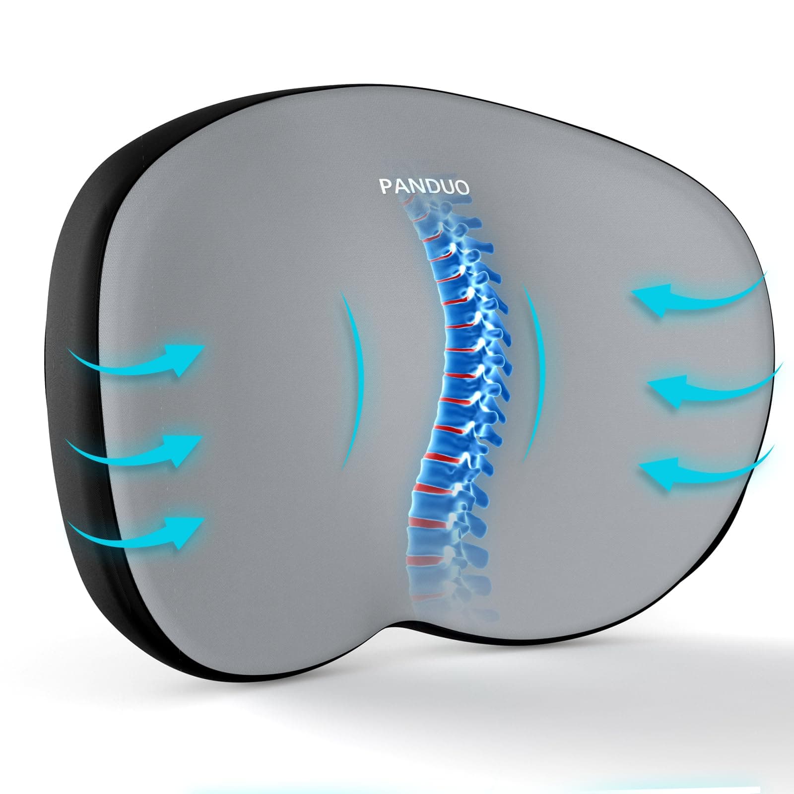 Lumbar Support Pillow for Office Chair, Memory Foam Lumbar Pillow for Lower Back Pain Relief (Grey)