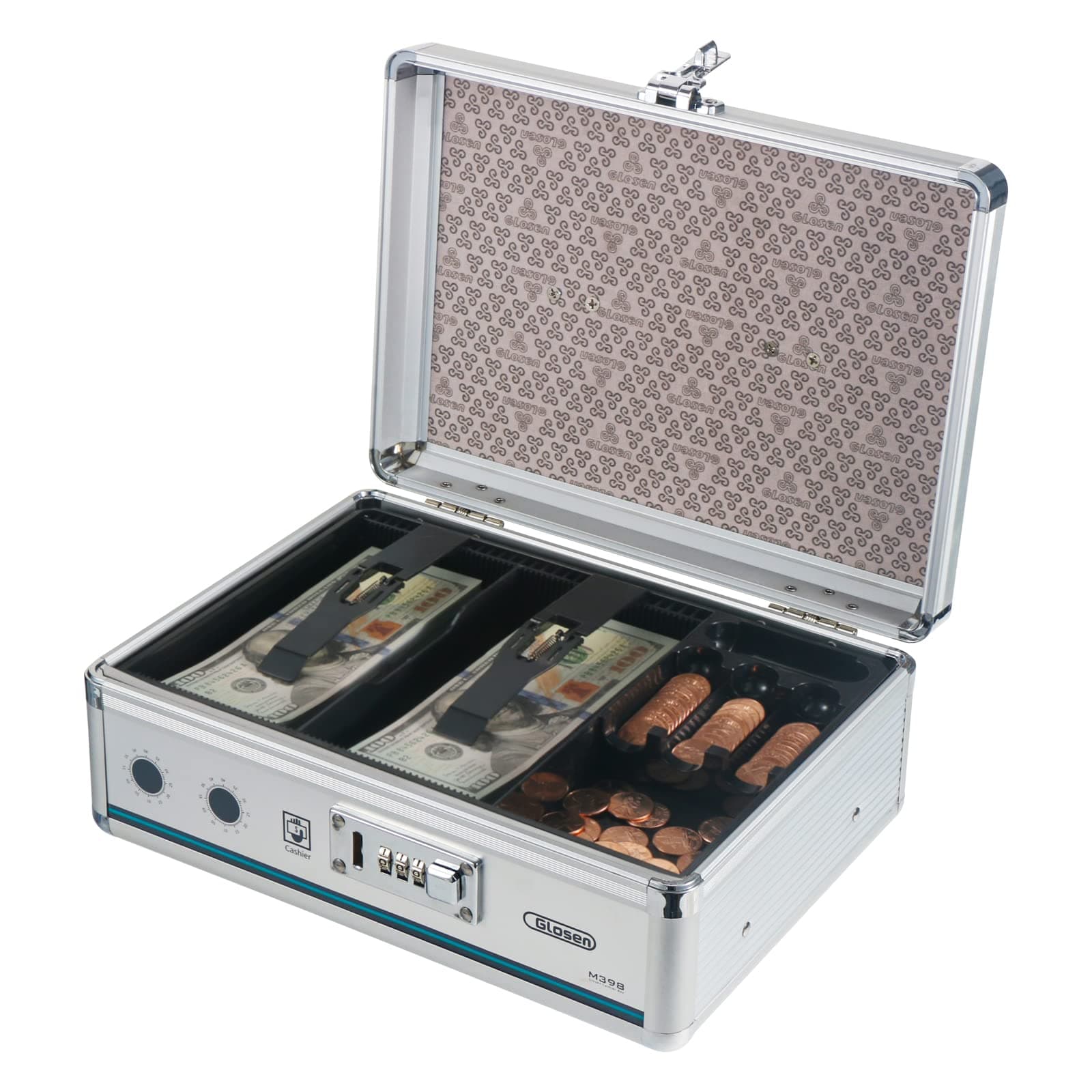 Glosen Combination Lock Cash Box with Money Tray for Security Lock Box
