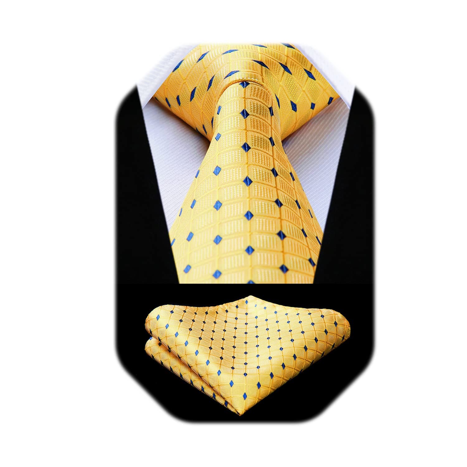 HISDERN Men's Check Dot Tie Handkerchief Wedding Party Necktie & Pocket Square Set - Multicoloured - One size