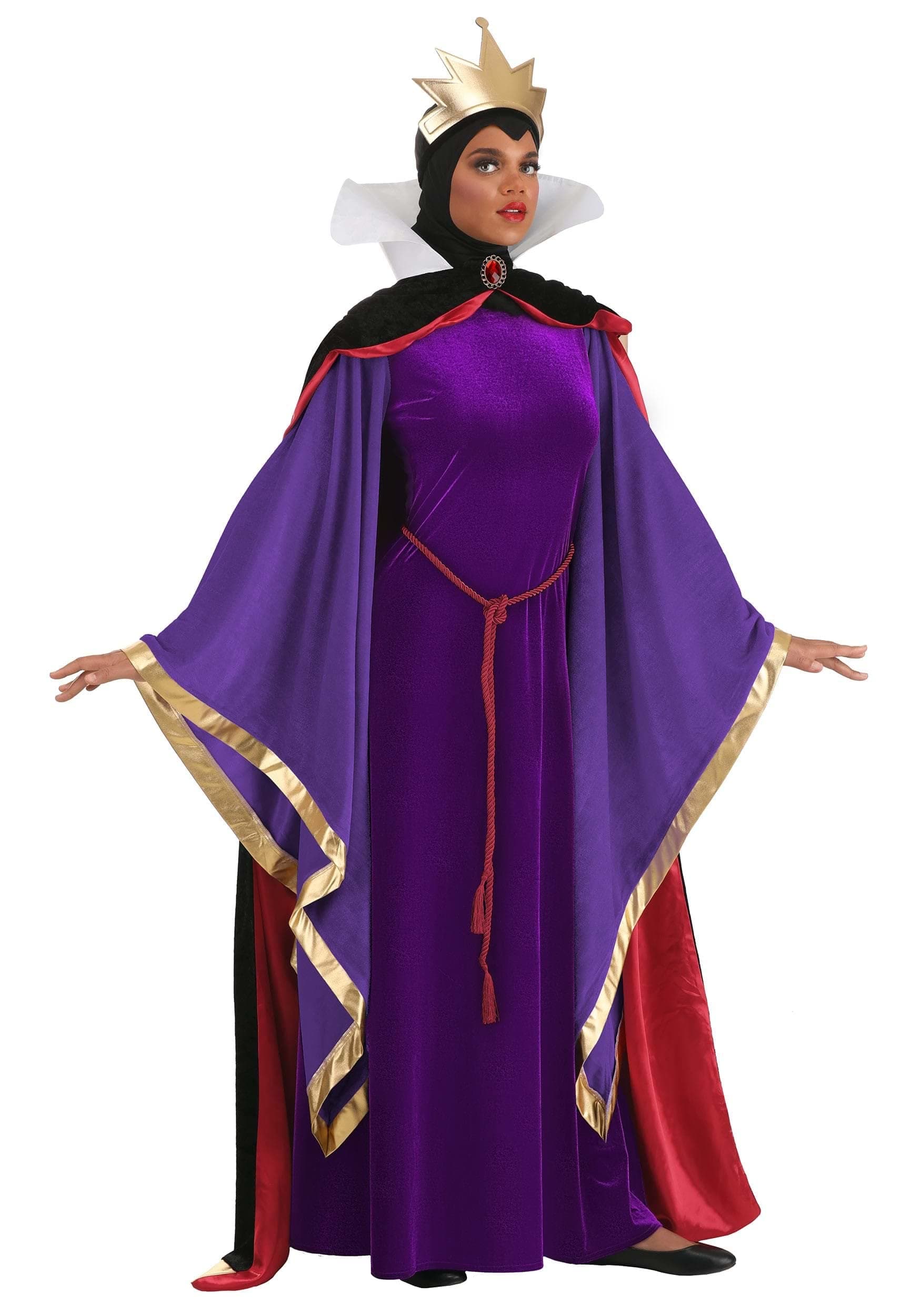 Women's Snow White Queen Costume | Adult Disney Classic Queen Grimhilde Dress with Belt, Cape, Hood, and Crown