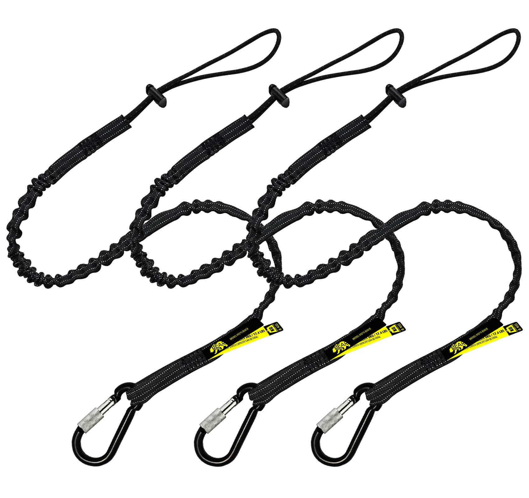 BearTOOLS Tool Lanyard with Aluminum Screw Lock Carabiner | Extend up to 165cm | Max Load 8KG / 17.6lb | Shock Absorbing Tool Tether For Working At Height | 0923S (3-Pack)