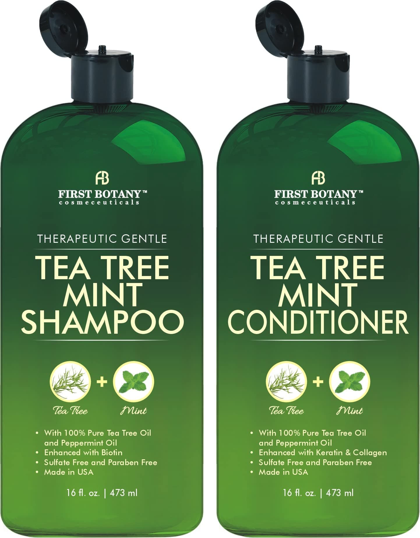 Tea Tree Mint Shampoo & Conditioner for Men & Women - Pure Tea Tree & Peppermint Oil - Fights Hair Loss, Dandruff, Lice & Itchy Scalp, Promotes Hair Growth - Sulfate Free - 16 Fl Oz x 2