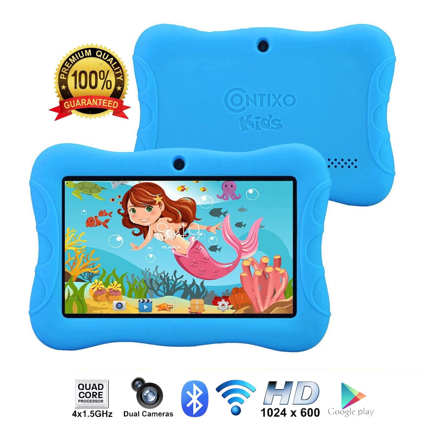 Contixo Kids Tablet K3 | 7" Display Android 6.0 Bluetooth WiFi Camera Parental Control for Children Infant Toddlers w/Free Tablet Case (Sky Blue)