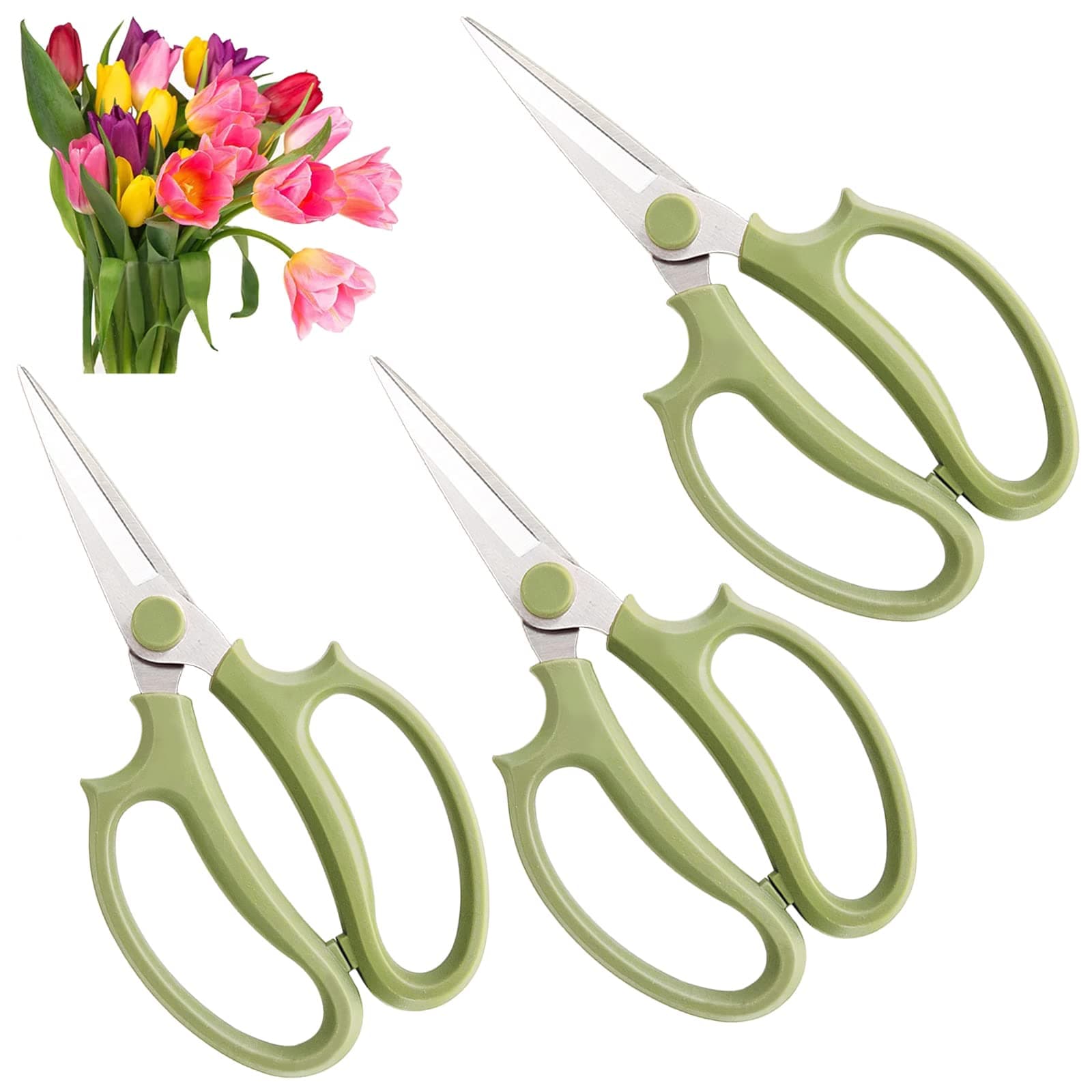 3Pcs Garden Flower Scissor,Floral Scissors Pruning Shears,Stainless Steel Flowers Scissors with Comfortable Grip Handles,Premium Garden Clippers for Flower Arrangement,Gardening Tool