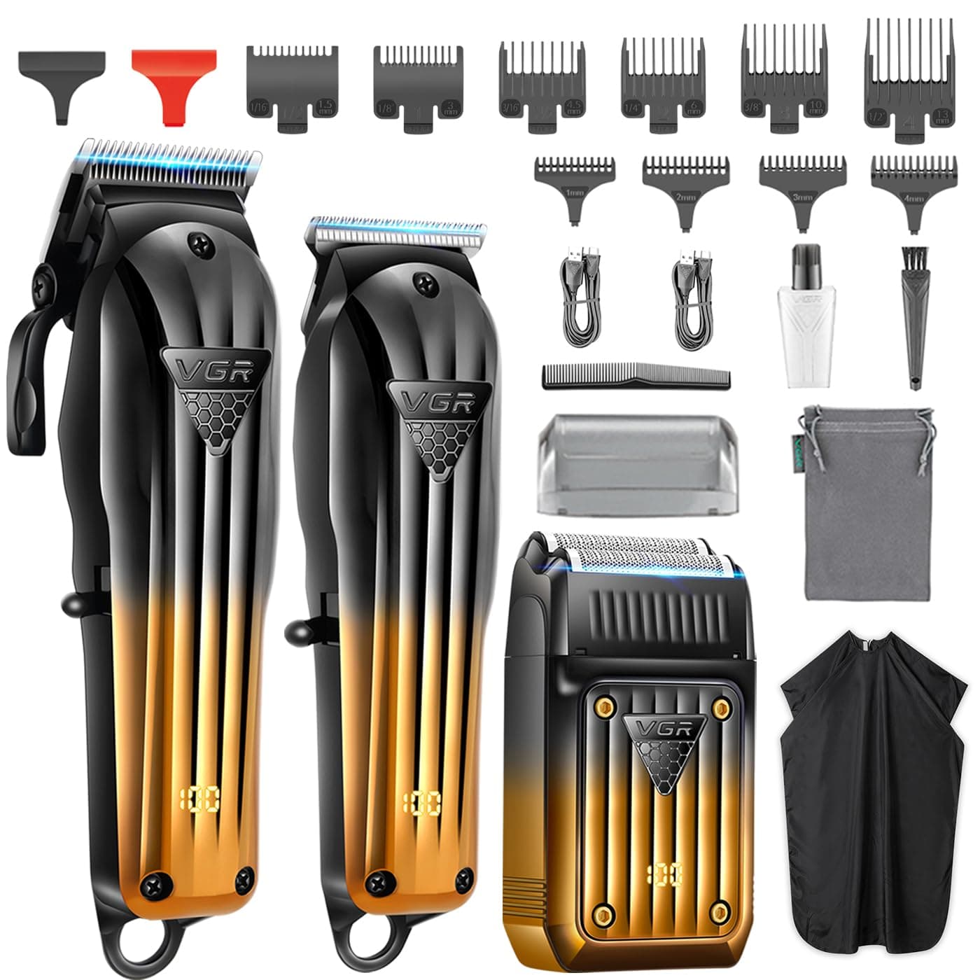 644 Hair Clippers for Men Professional, Cordless Beard Trimmer & Electric Razor Shavers for Men, Rechargeable 3 Piece Barber Hair Cutting Kit LED Display Men's Grooming Kit