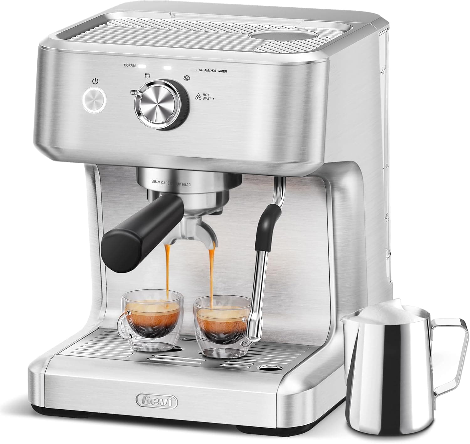 Gevi Barista Pro Espresso Machine, PID Control & Adjustable Shot/Temp, 58mm Commercial Portafilter, Powerful Steam Wand, 2.2L Removable Tank + Barista Kit - Home & Café Use (EzBru 1000)