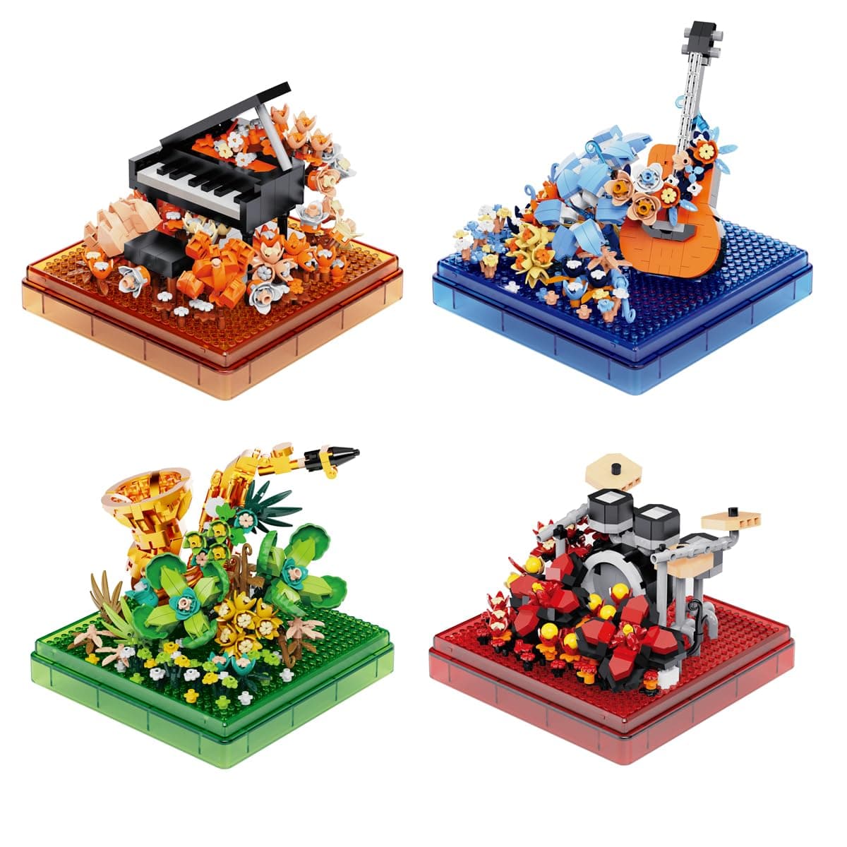 Kadablk Musical Instruments Micro Block Building Sets,Classical Famous Building Block Set,3000 PCS for Adults and Teens,Piano,Saxophone,Guitar and Drum Set with Clear Plastic Cover