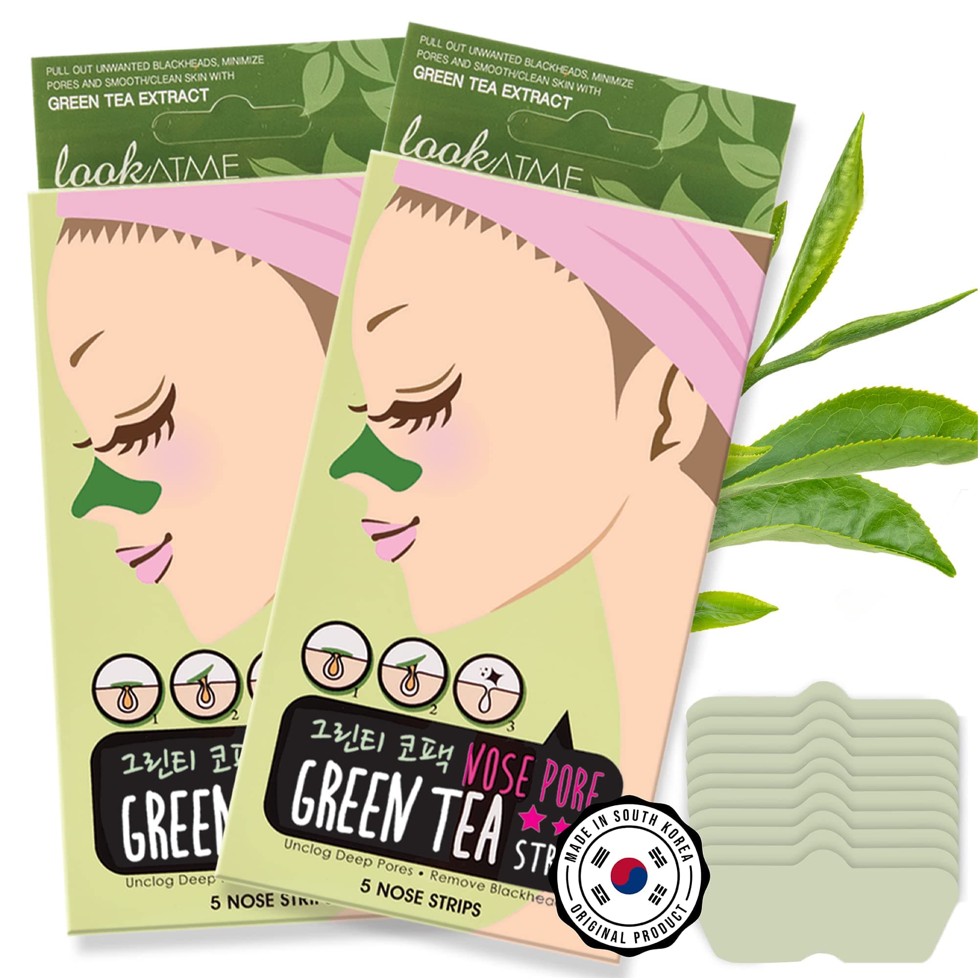 Look At Me Nose Pore Strips (2-Pack, 10 Nose Strips). Korean Skin Care Blackhead Remover with Green Tea. K Beauty Pore Cleaner and Pore Extractor. Acne Mask for Blackhead Removal. Adhesive Pore Mask.
