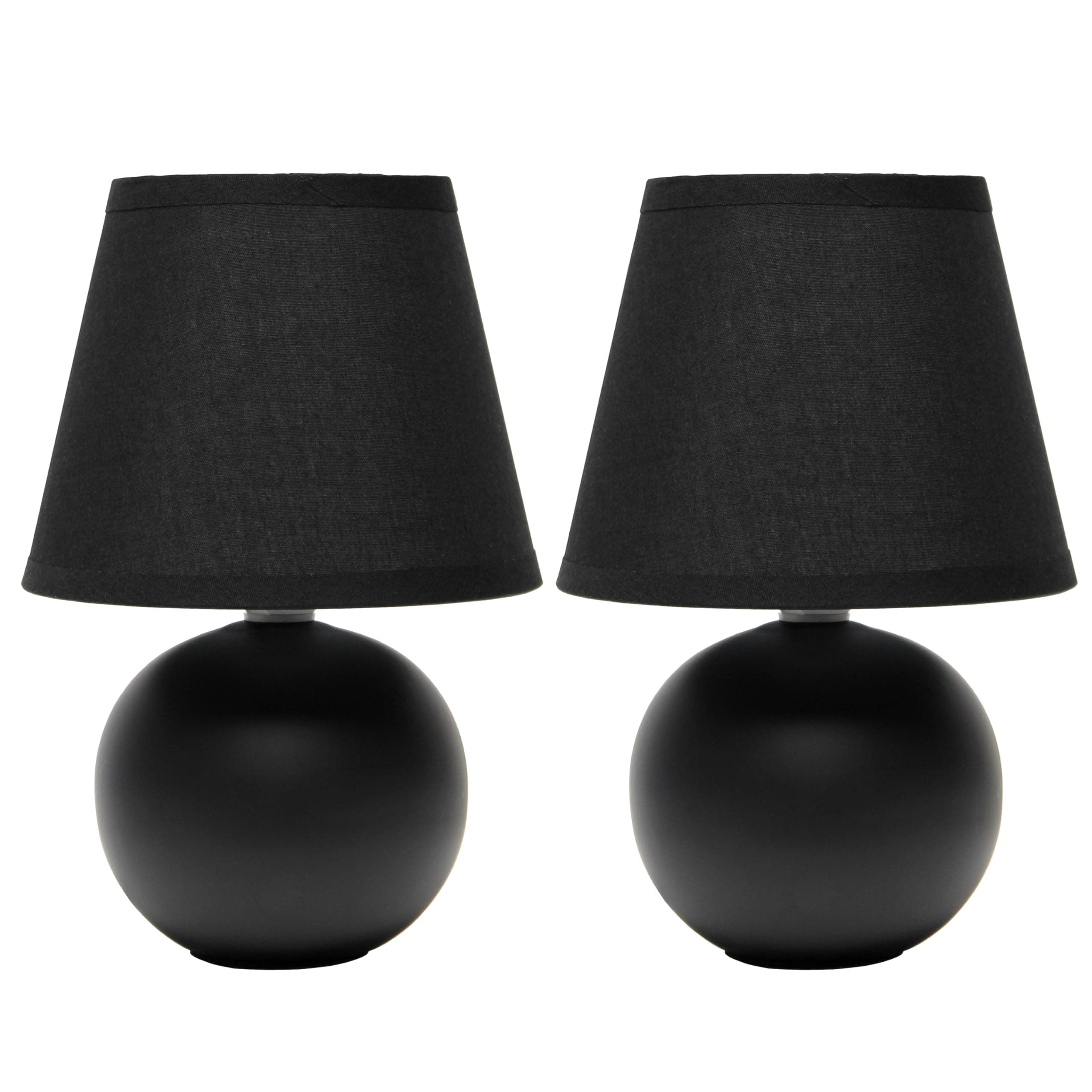 Simple Designs LT1196-BLK-2PK 8.66" 2-Pack Chic Little Globe Ceramic Table Lamp Set with Matching Tapered Shade, for Living Room, Bedroom, Office, Black