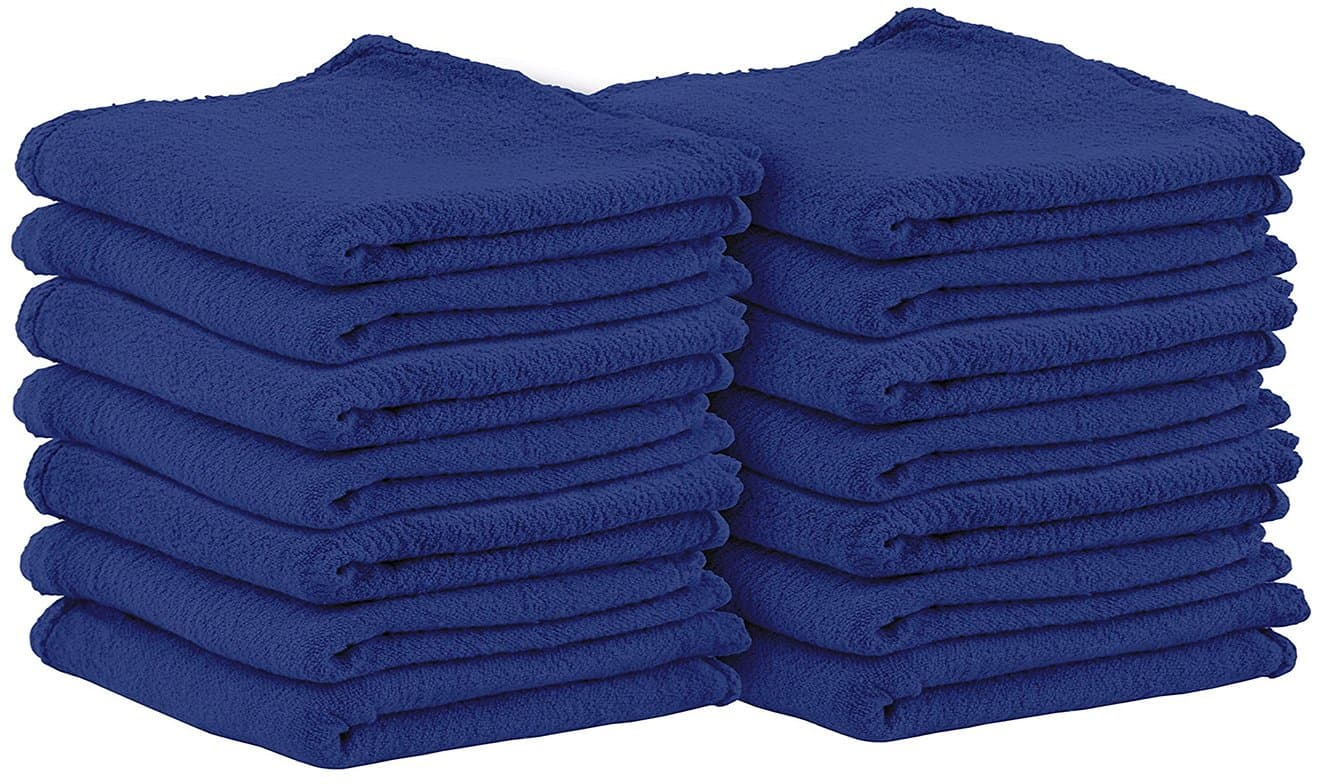 Shop Towels (Pack of 25, 13 X 13 Inches) Commercial Grade Machine Washable Cotton Washcloths Blue Shop Rag - Perfect for Auto Mechanic Work - by Utopia Towel
