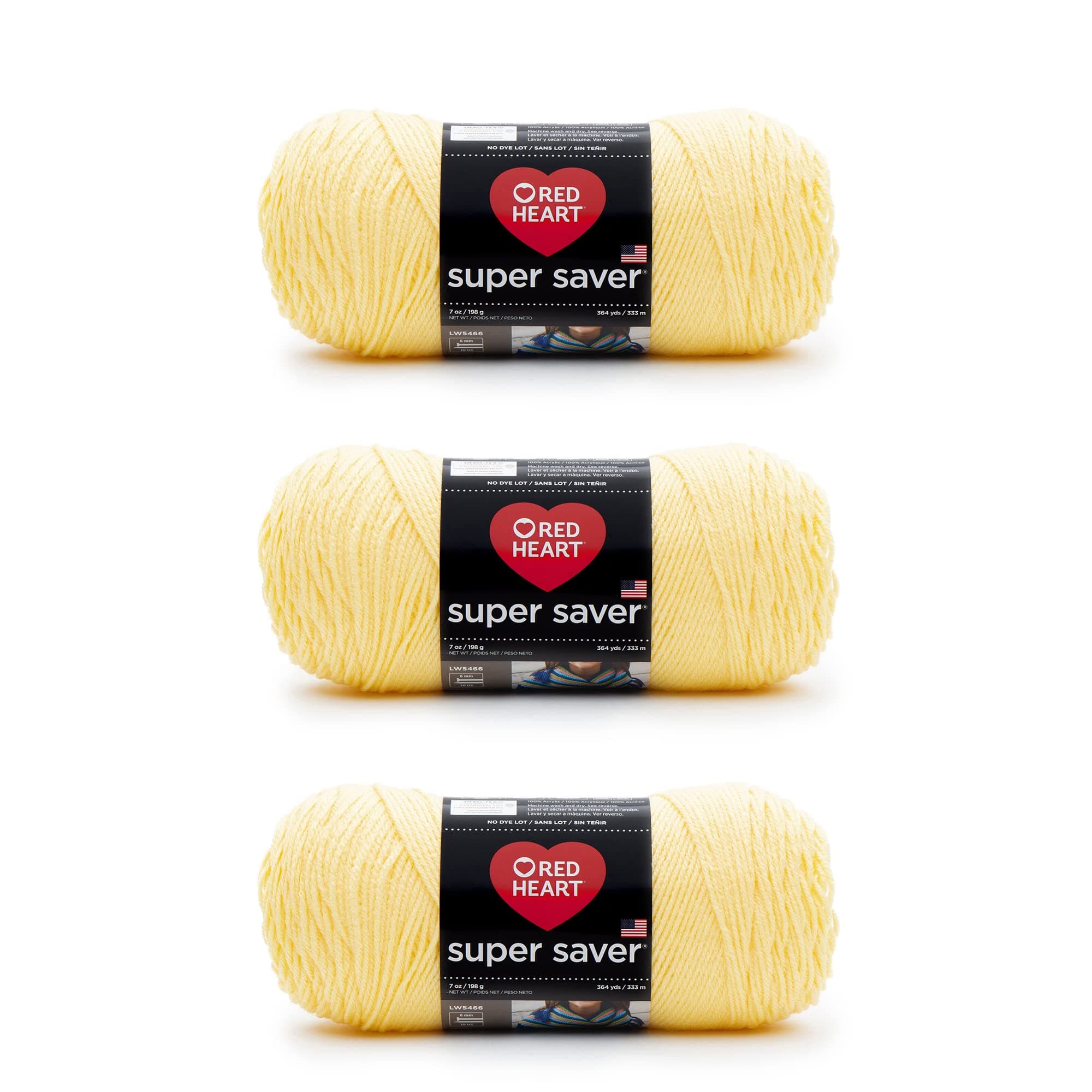 Red Heart Super Saver Lemon Yarn - 3 Pack of 198g/7oz - Acrylic - 4 Medium (Worsted) - 364 Yards - Knitting/Crochet