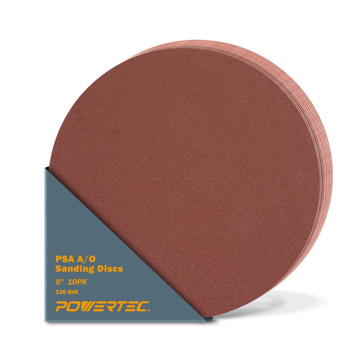 POWERTEC 10 PCS 120 Grit 8 Inch PSA Sanding Discs, Self Stick Adhesive Sandpaper, 8" for Drywall, Woodworking, Paint, Epoxy with Random Orbital Sanders, DA Sanders, 4x36 Belt Disc Sander (110560)