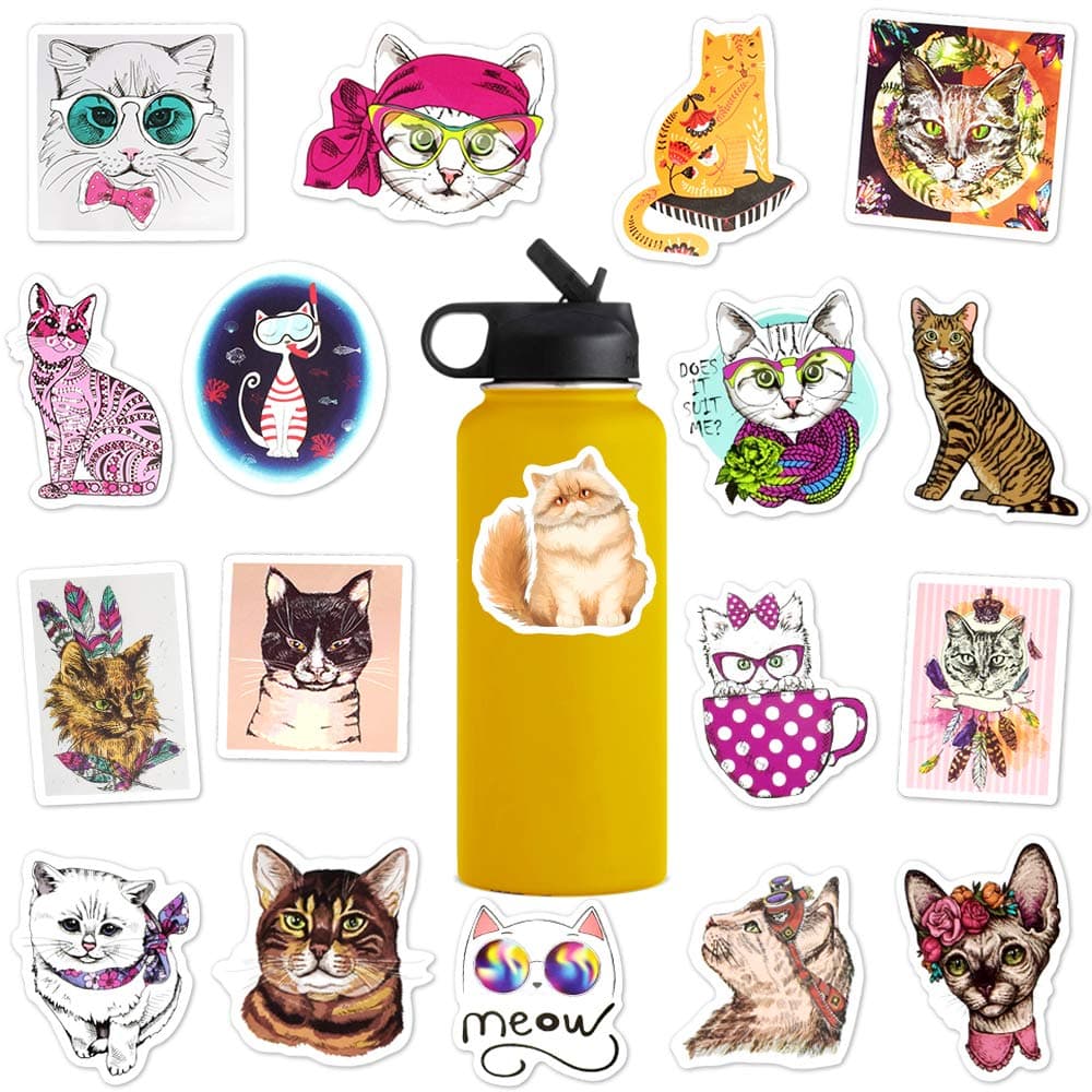 50pcs Cat Stickers for Kids Cat Vinyl Stickers for Girl Cute Cat Stickers for Water Bottles Laptop Waterproof Stickers Pack