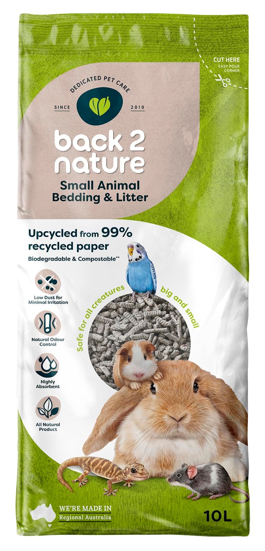 Back 2 Nature Bedding and Litter, (10l) Highly Absorbent 99% Recycled Paper Litter for Small Pets, Dry & Fresh Smelling Rabbit, Bird, Ferret and Hamster Cage, Soft, Safe & Compostable Hamster Bedding