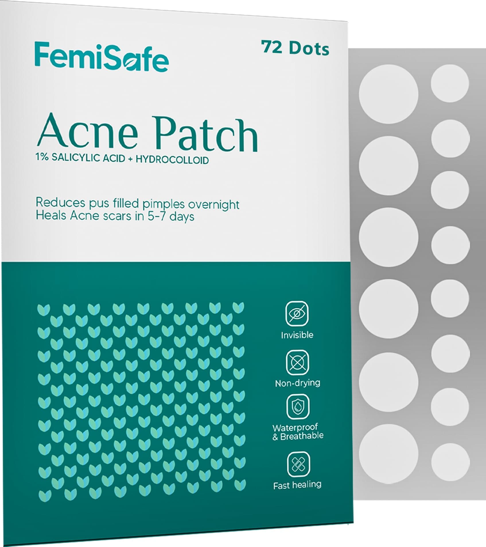 FemiSafe Acne Pimple Patch | 72 Invisible & Waterproof | Enriched with Salicylic Acid & Hydrocolloid | Spot Acne Patches for Unisex| Reduces pus overnight | Heal acne scars in 5-7 days |Sizes 8-12 mm
