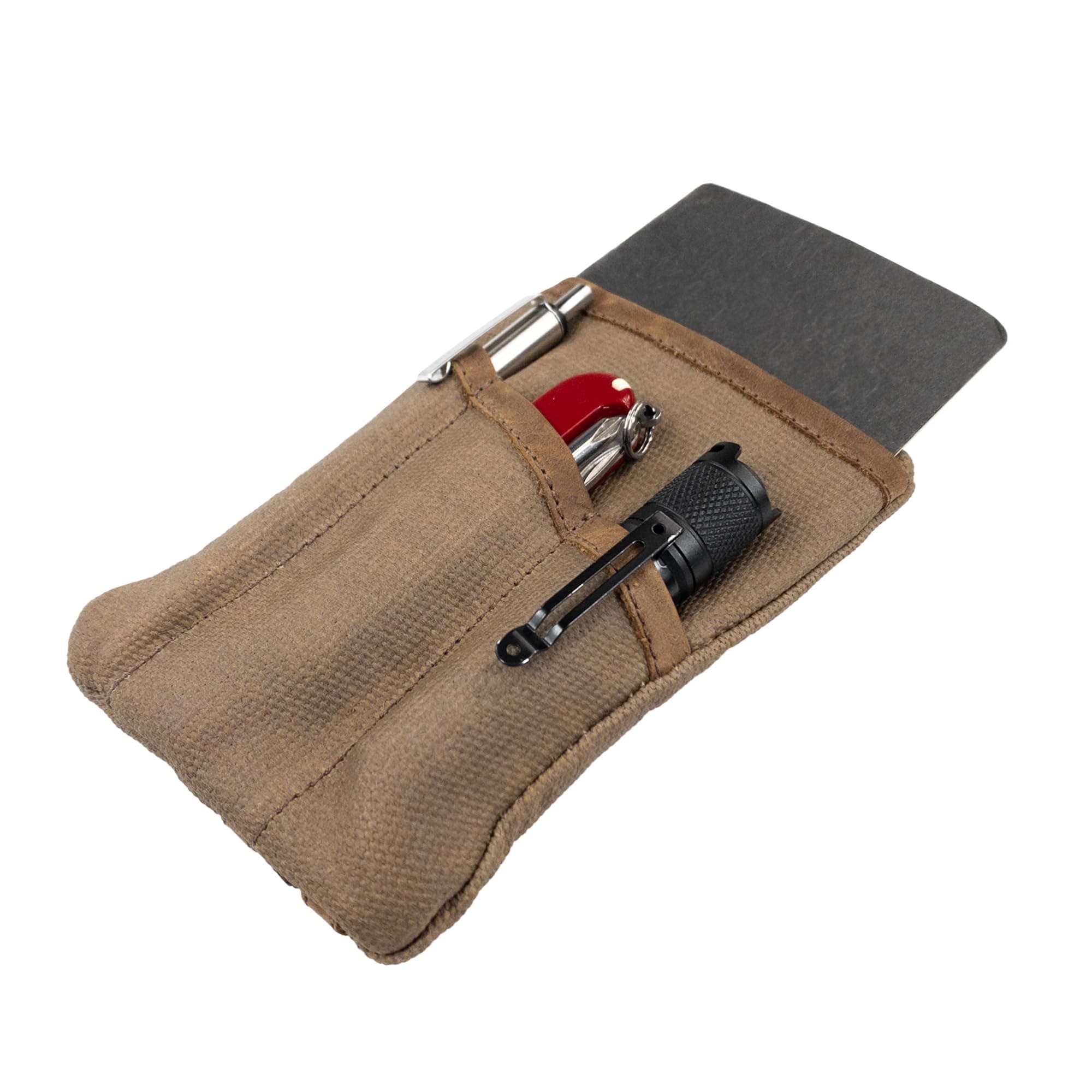 Multi-Tool Pocket Pouch, Compact Multipurpose EDC Zippered Bag, Mini Camping Tool Case, Waxed Canvas, Knife Holster, Handmade Slim Organizer