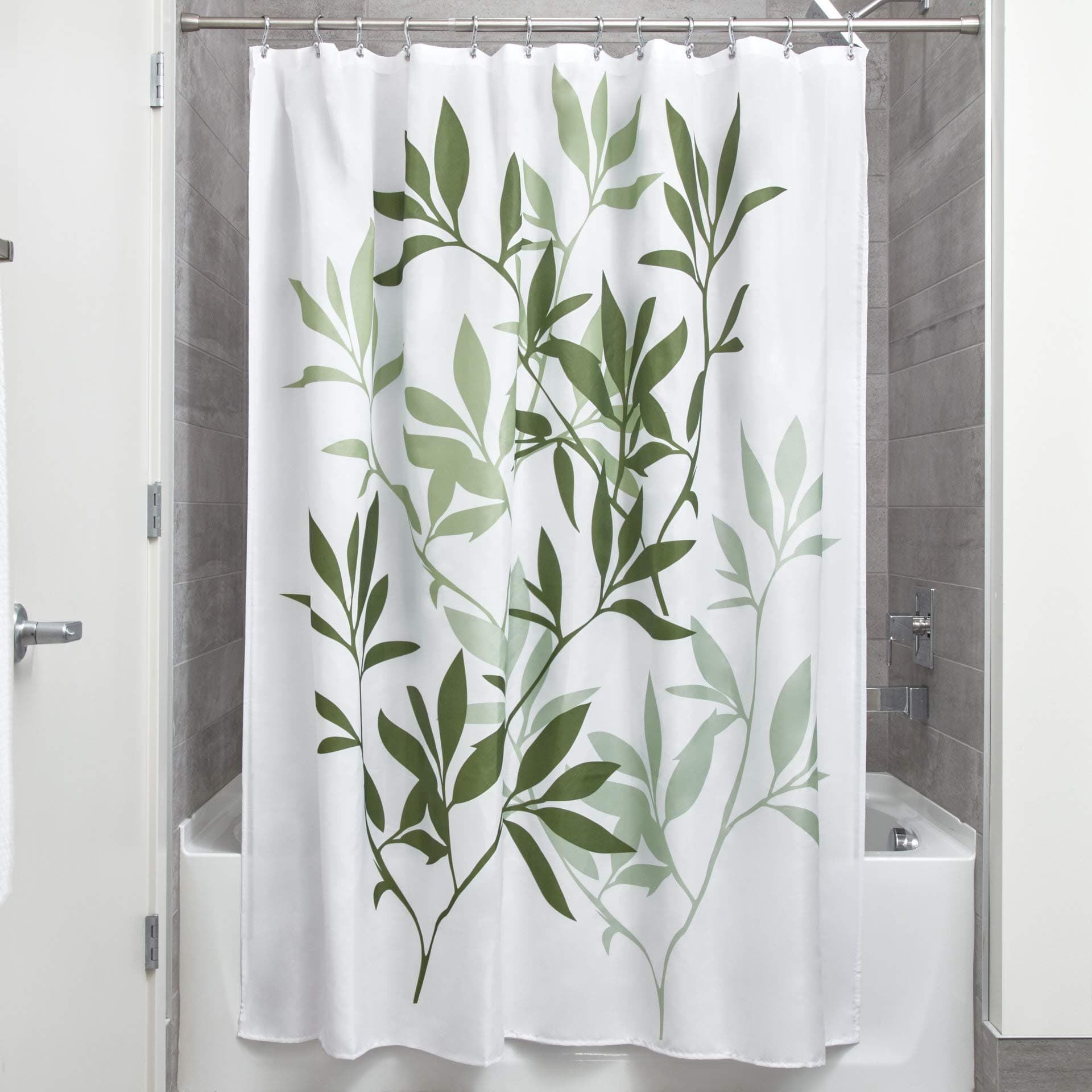 iDesign Leaves Shower Curtain, Polyester Bathroom Curtain With Leaf Motif, Green