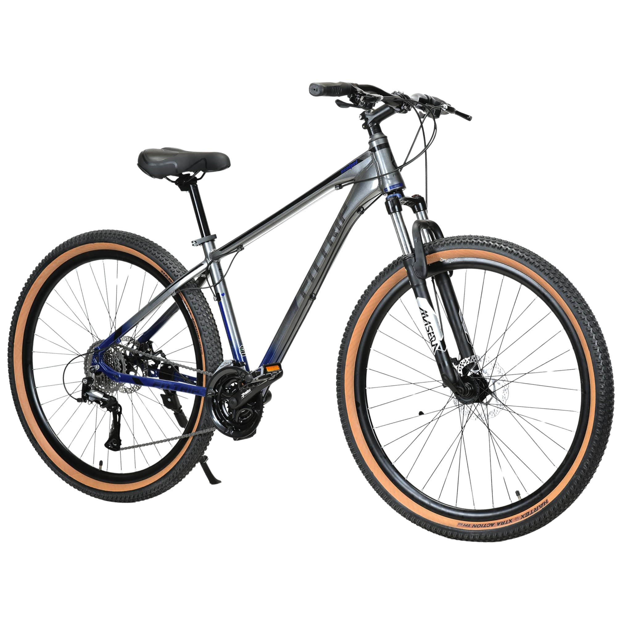 Scalpel 29T | AL Alloy 6061 Frame | 24 SPD Shimano Gears | Clarks UK Disk Brakes | 100MM Zoom Alloy Lockout Suspension | All-Terrain Tan Wall Tyres | Fully Fitted (Quick Silver Blue)