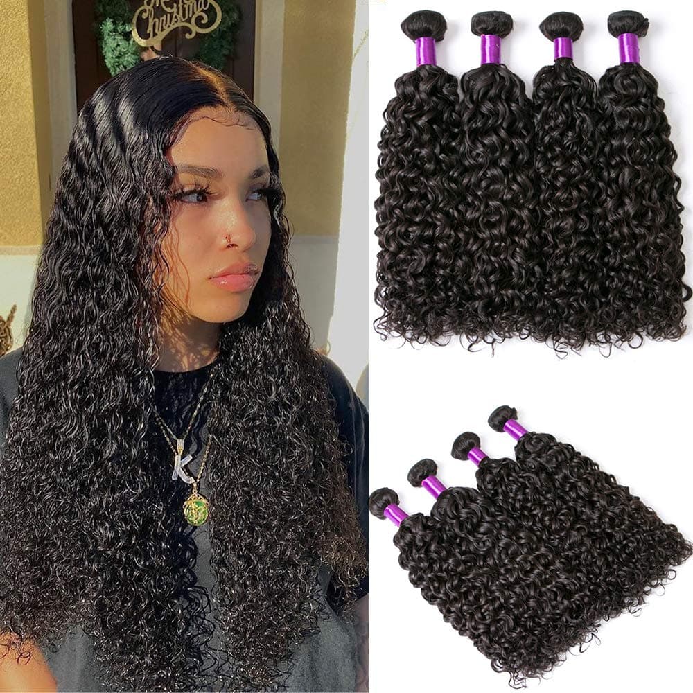 Perstar Water Wave Hair 4 Bundles Wet and Wavy Human Hair Extensions 10A Virgin Brazilian Hair Natural Color Real Hair(10 12 14 16,Natural Color)