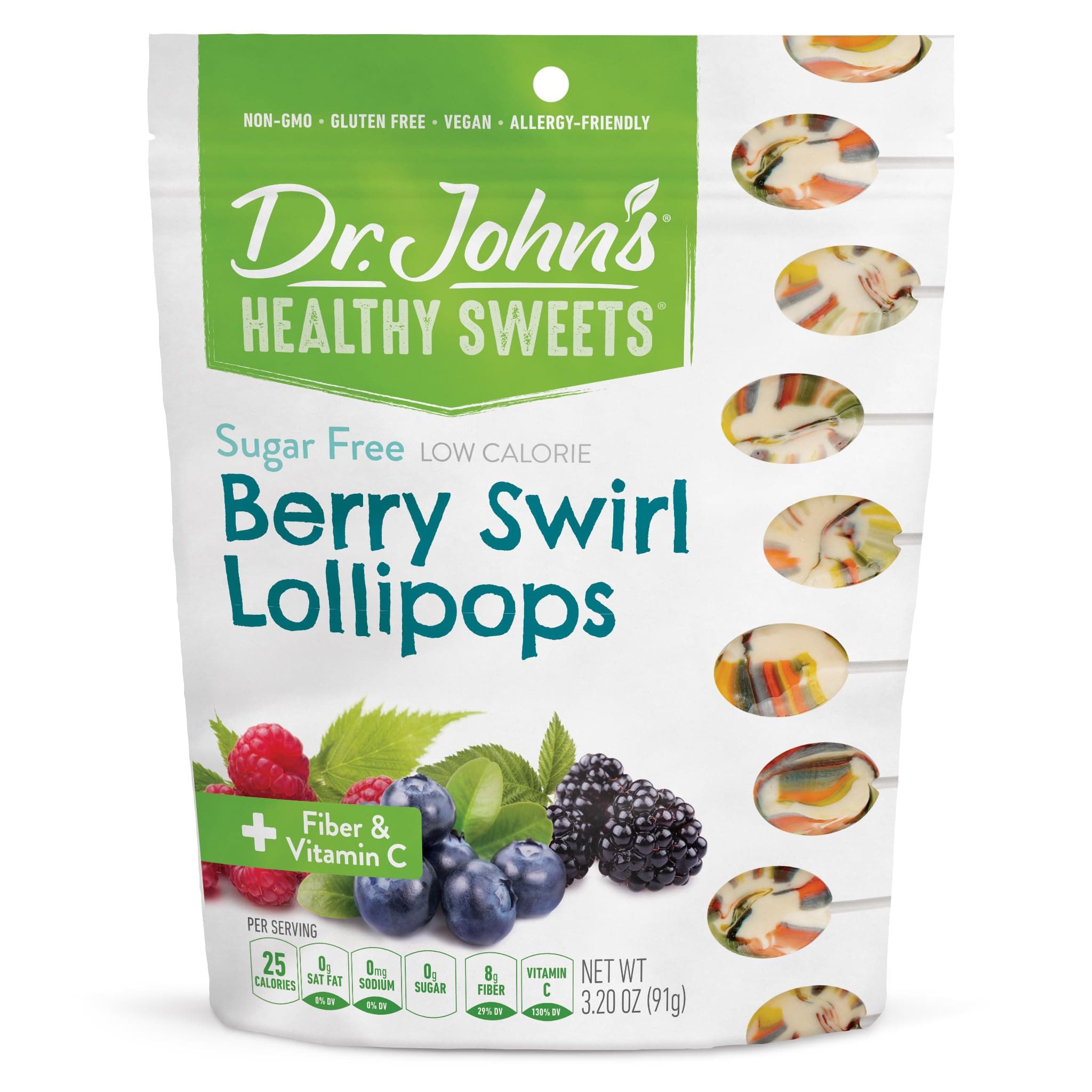 Berry Swirl Lollipops with Zero Sugar, Dye-Free, Plant Based, Keto Friendly, 10 Count, 3.2oz Bag
