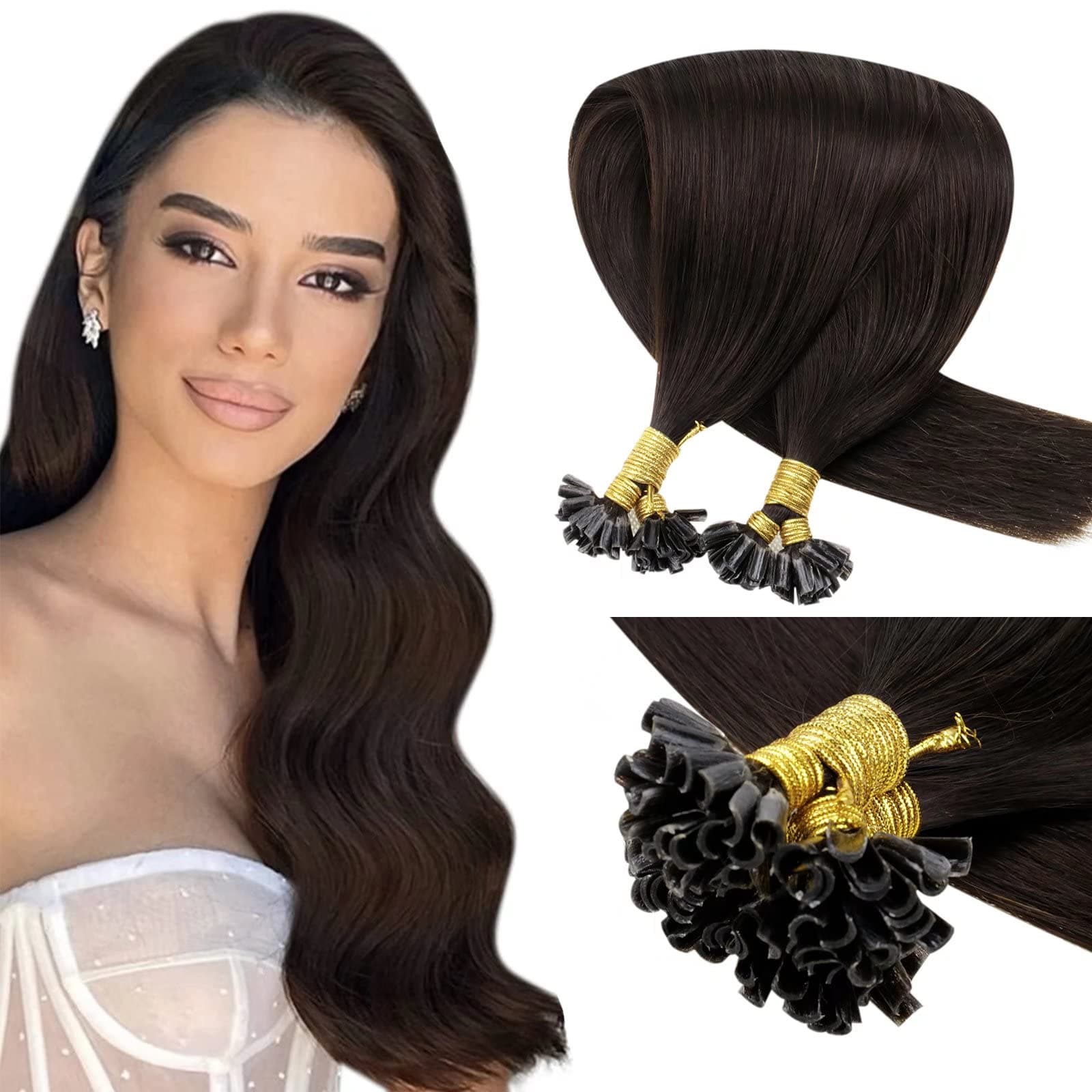 LaaVoo U Tip Hair Extensions Human Hair Brown Utip Hair Extensions Human Hair Darkest Brown U Tip Extensions K Tip Hair Extensions Real Human Hair Brown 18 Inch Hot Fusions 50g/50s