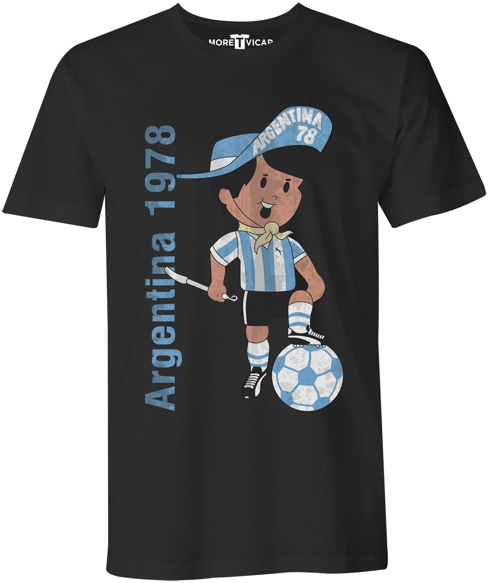More T VicarArgentina 78 Vintage T Shirt - Mens Football World Cup T Shirt, Black, M